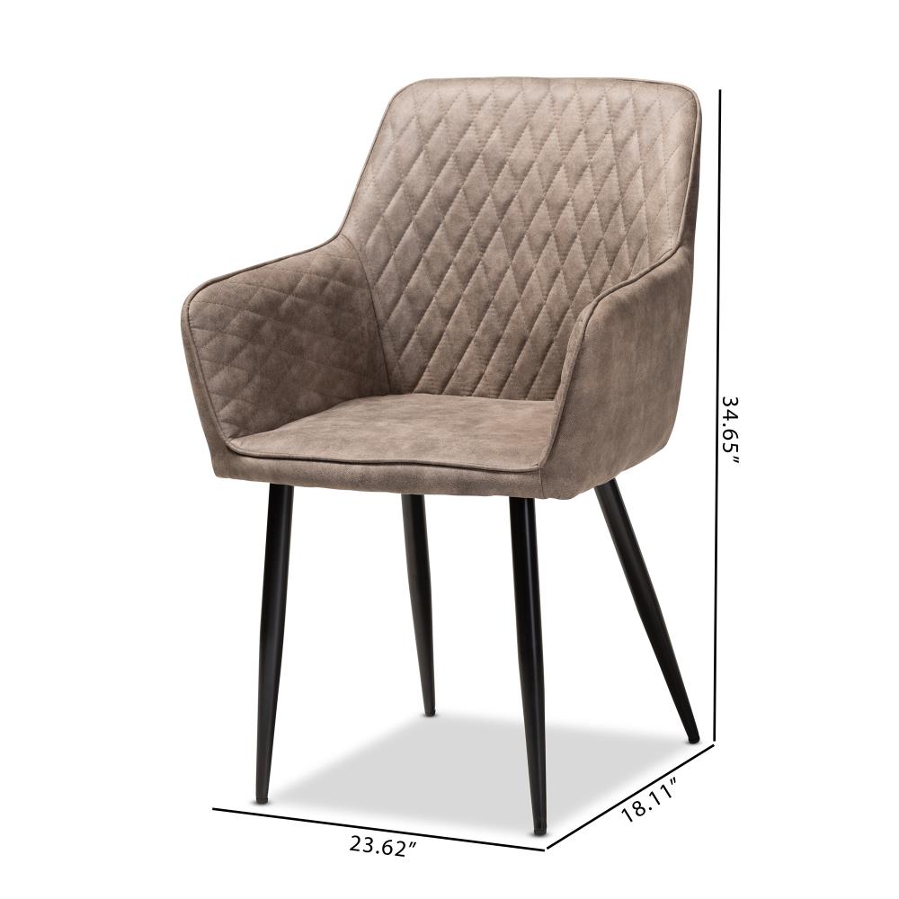 Set of 2 Gray and Brown Quilted Metal Dining Chairs