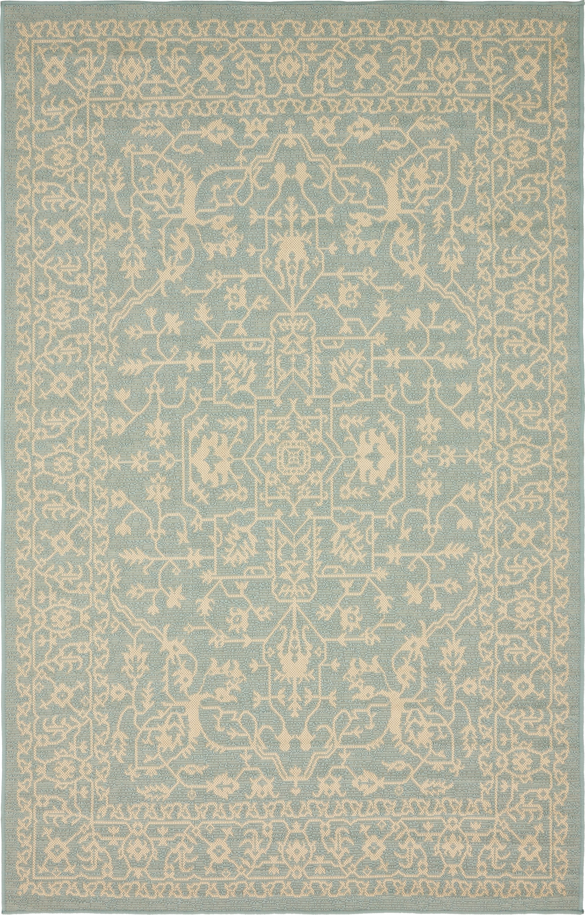 Unique Loom 3135490 Allover Outdoor 5 x 8 (ft) Loomed Polypropylene Light Blue/Beige Rectangular Indoor/Outdoor Medallion Area rug