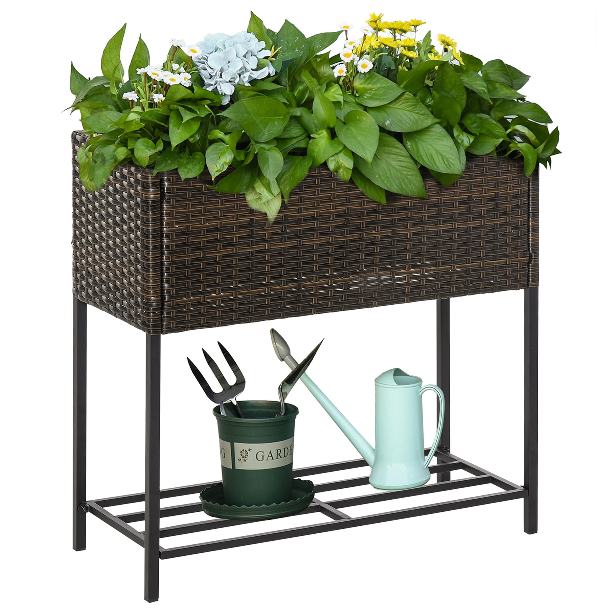 AHIOU HOME ZAAHG-P174037GB 11.75-in W x 27.5-in L x 27.5-in H Mixed Brown Rattan Raised Planter Box