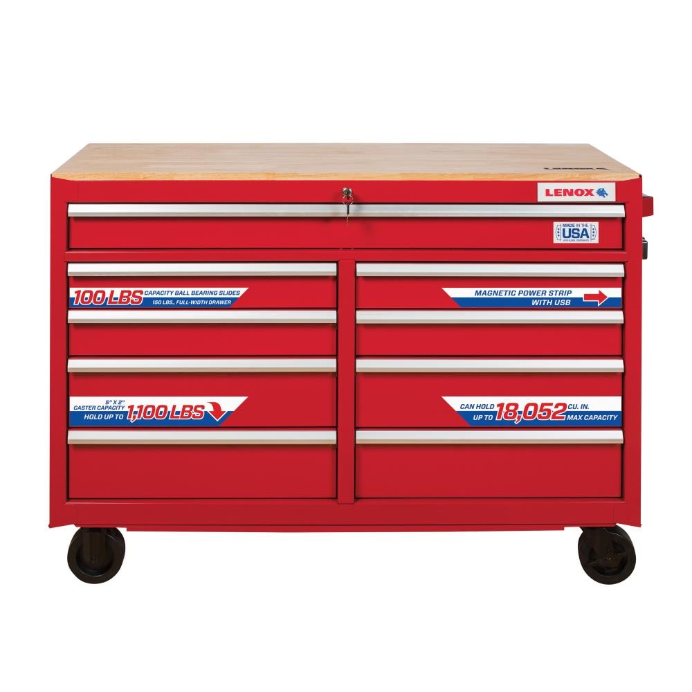 LENOX 52-in W x 37.5-in H 9-Drawer Steel Tool Chest (Red) at