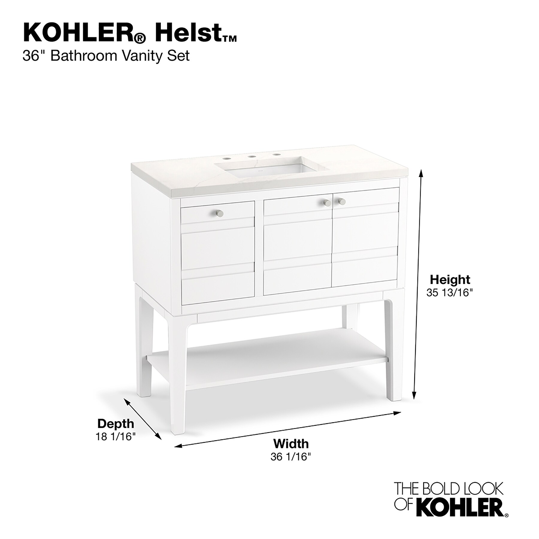 KOHLER Helst 36-in White Undermount Single Sink Bathroom Vanity with ...