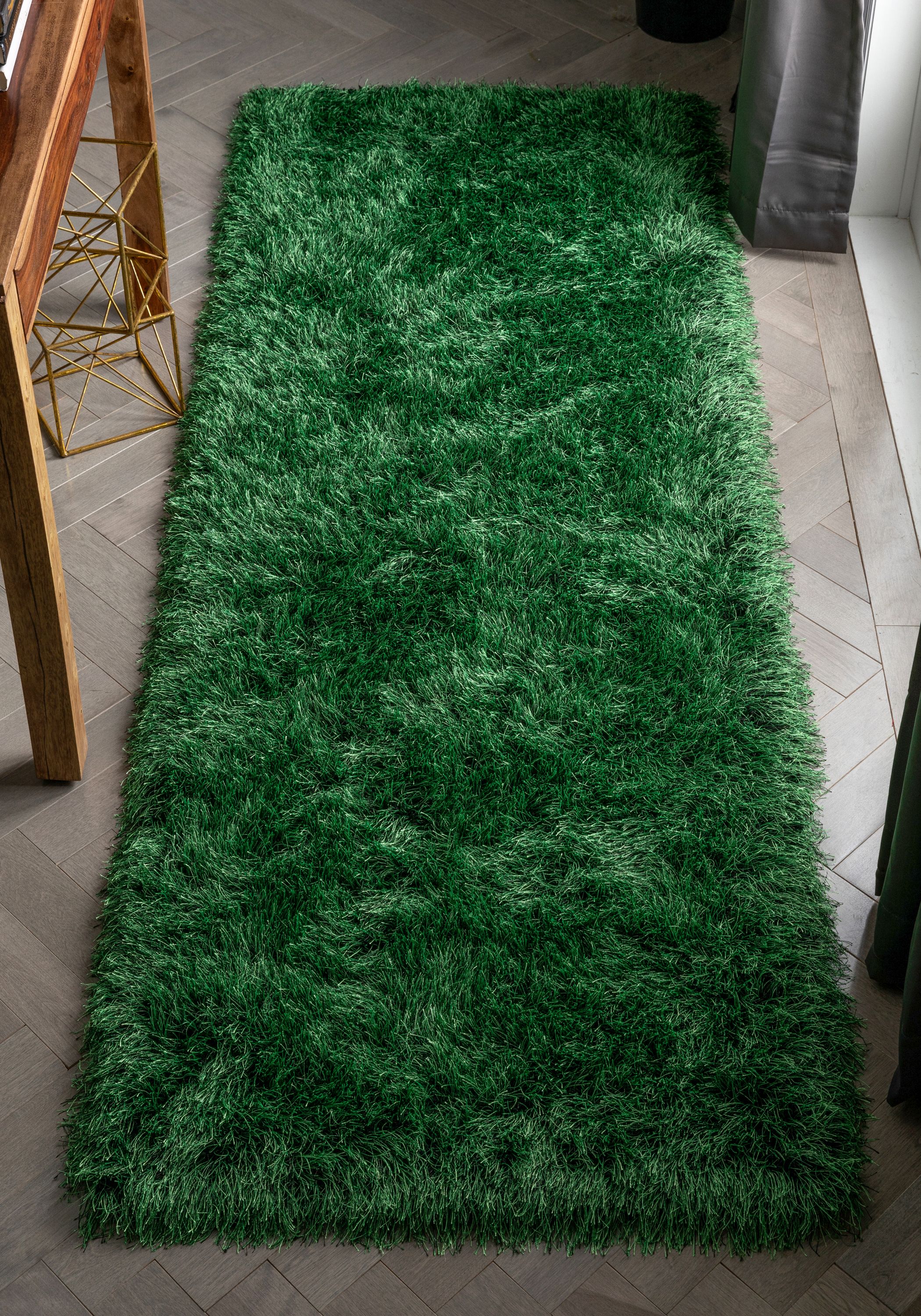 Well Woven KU-15-2 2 x 7 (ft) Loomed Polyester Green Rectangular Indoor Solid Mid-Century Modern Runner rug