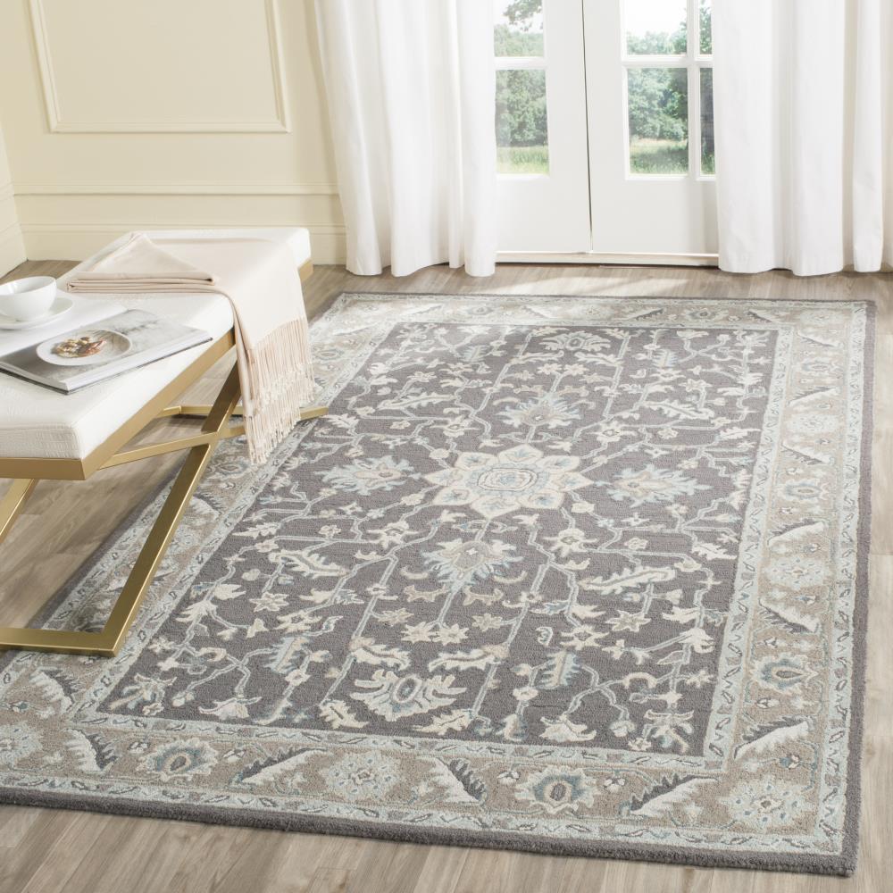 Blossom Dark Gray and Light Brown Floral Wool Area Rug, 6' x 9'