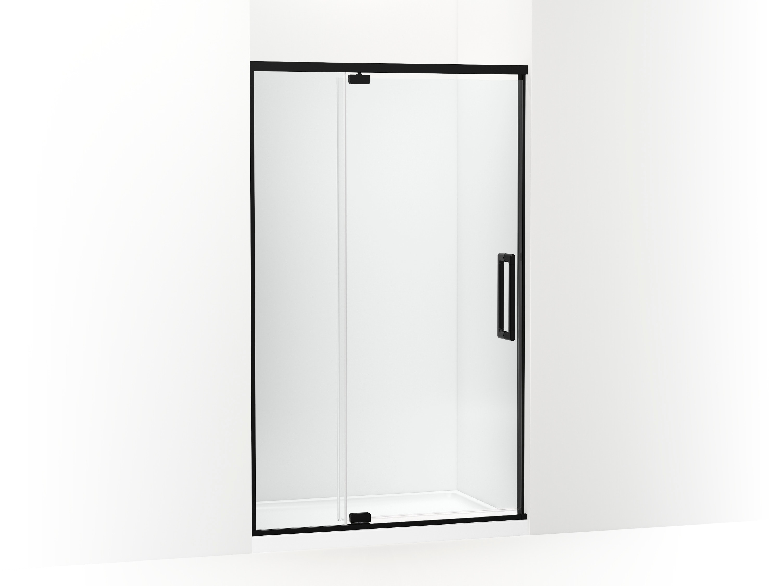 KOHLER Statement Matte Black 48-in W x 76-in H Frameless Clear Glass Bypass Pivot Soft Close Shower door