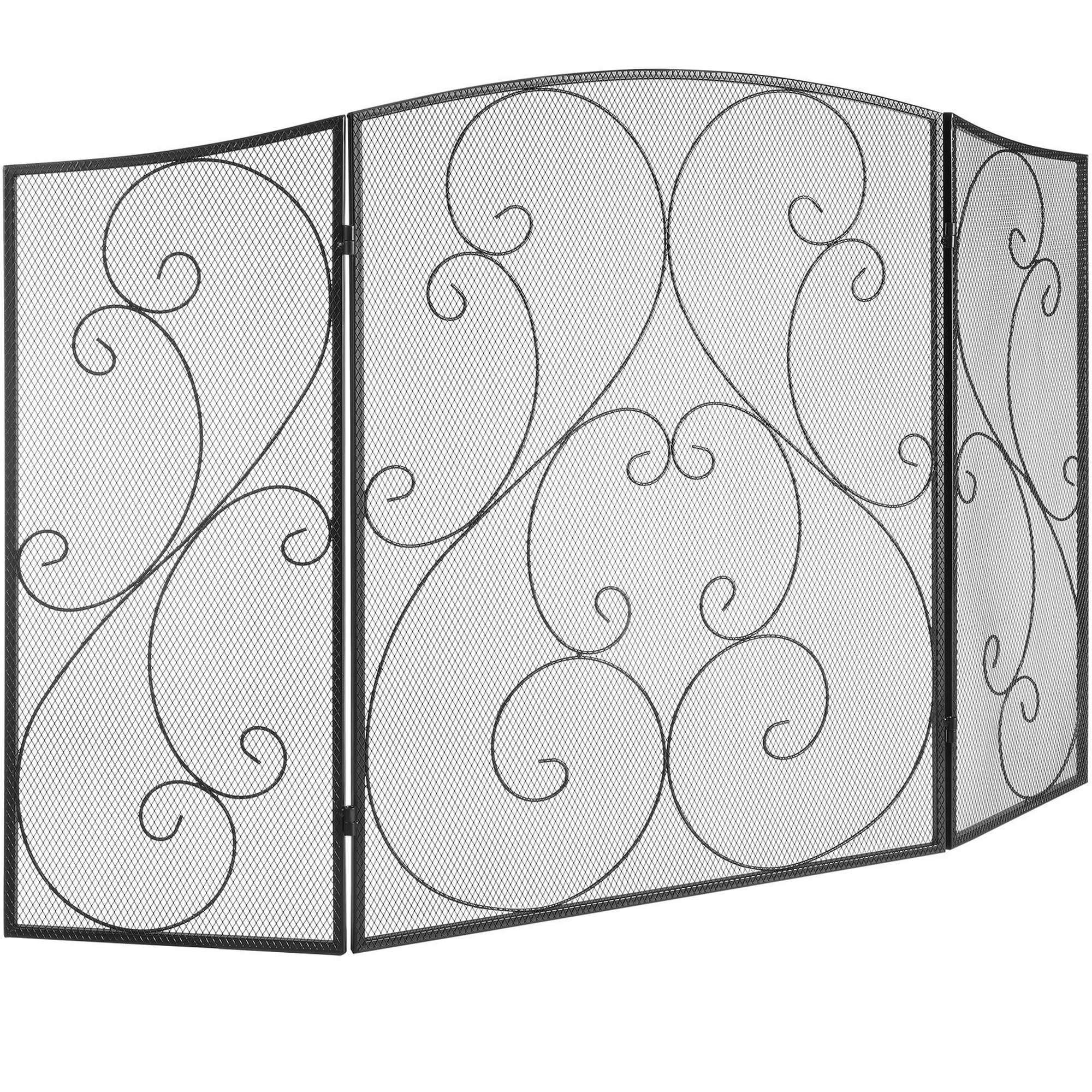 Wudkey 48 in W 3 Panel Black Iron Mesh Fireplace Screen