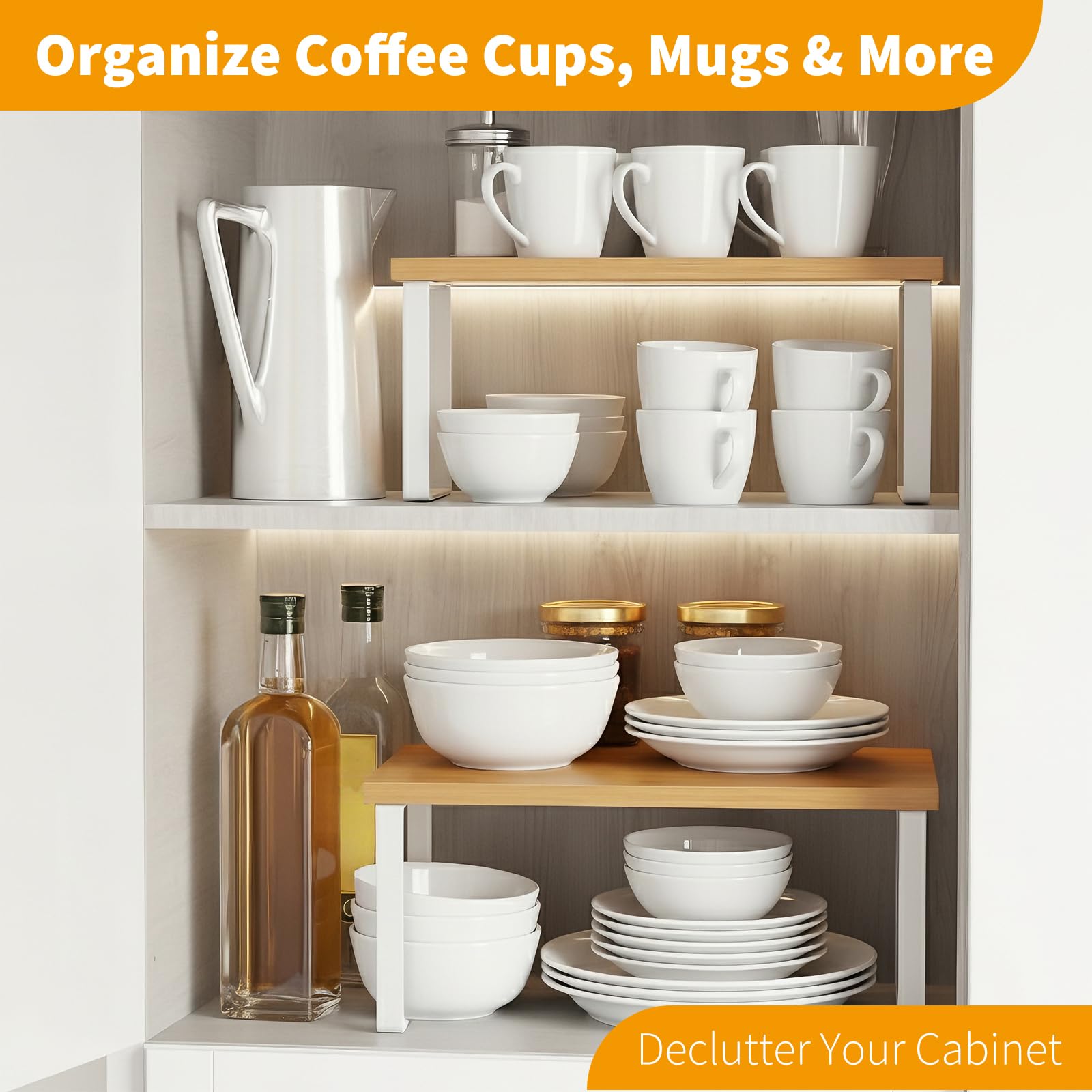 Aoibox 2 Pack Stackable Expandable Cabinet Shelf Organizer with Wood ...