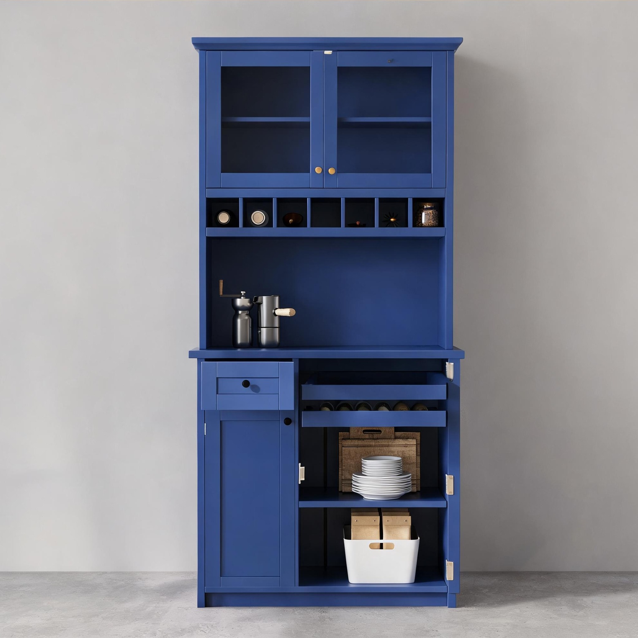 Blue Racking Tray SunJet Blue-Toned Farmhouse Buffet with Hutch 35.4 Wide Kitchen Dining ...