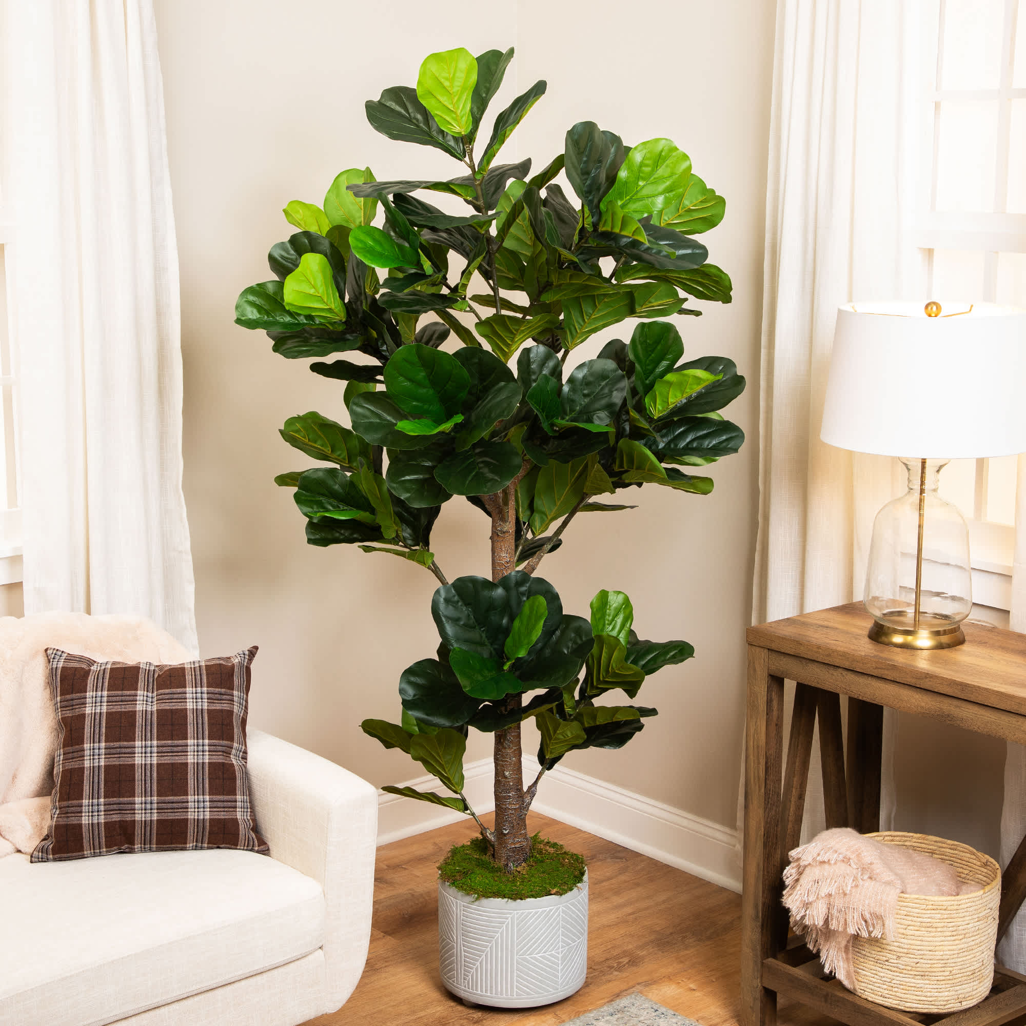 Northlight Potted Two Tone Green Artificial Wide Fiddle Leaf Fig Tree - 6.25 feet