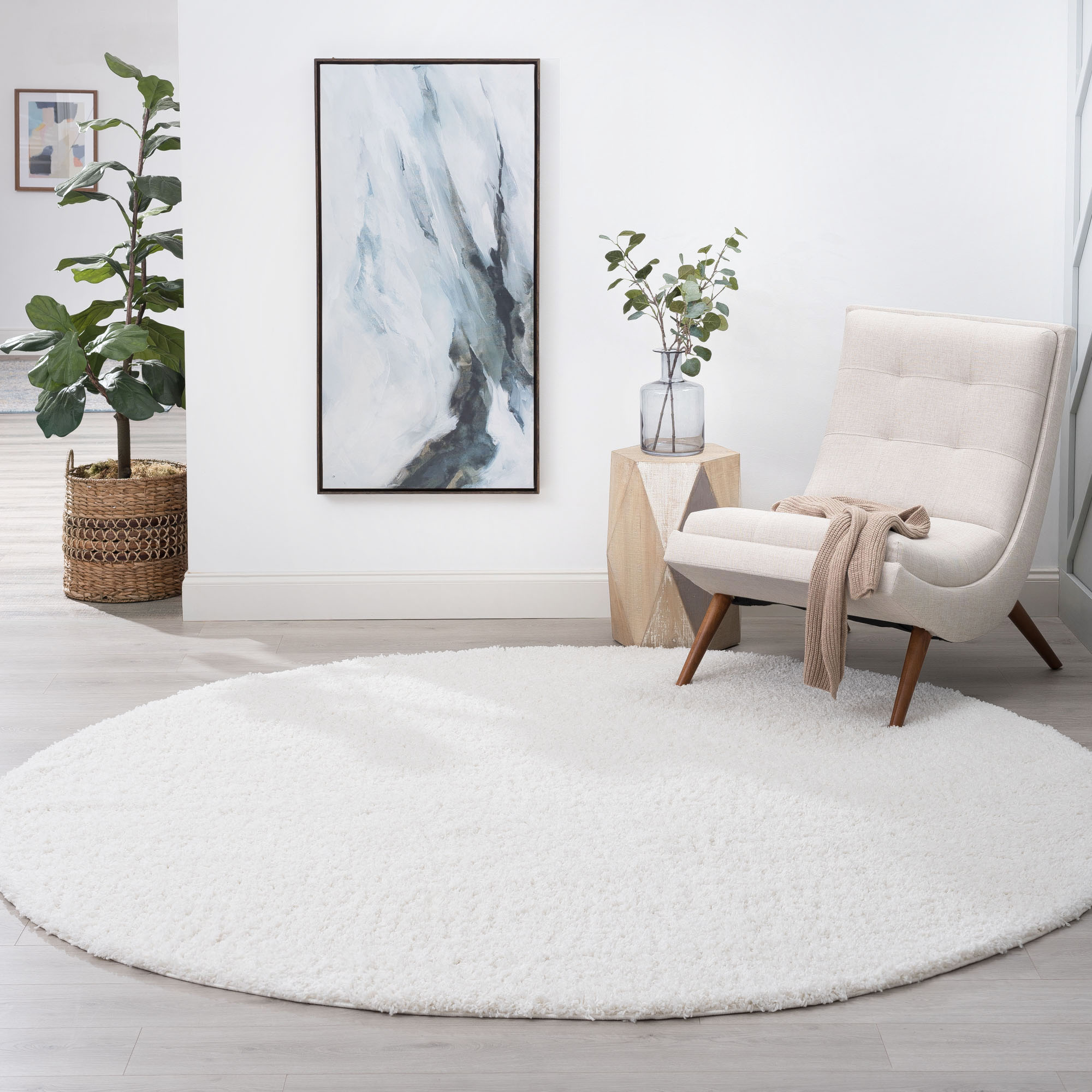 Tayse JRS1000 6RND Jersey Shag 6 x 6 (ft) Loomed Polypropylene White Round Indoor Area rug