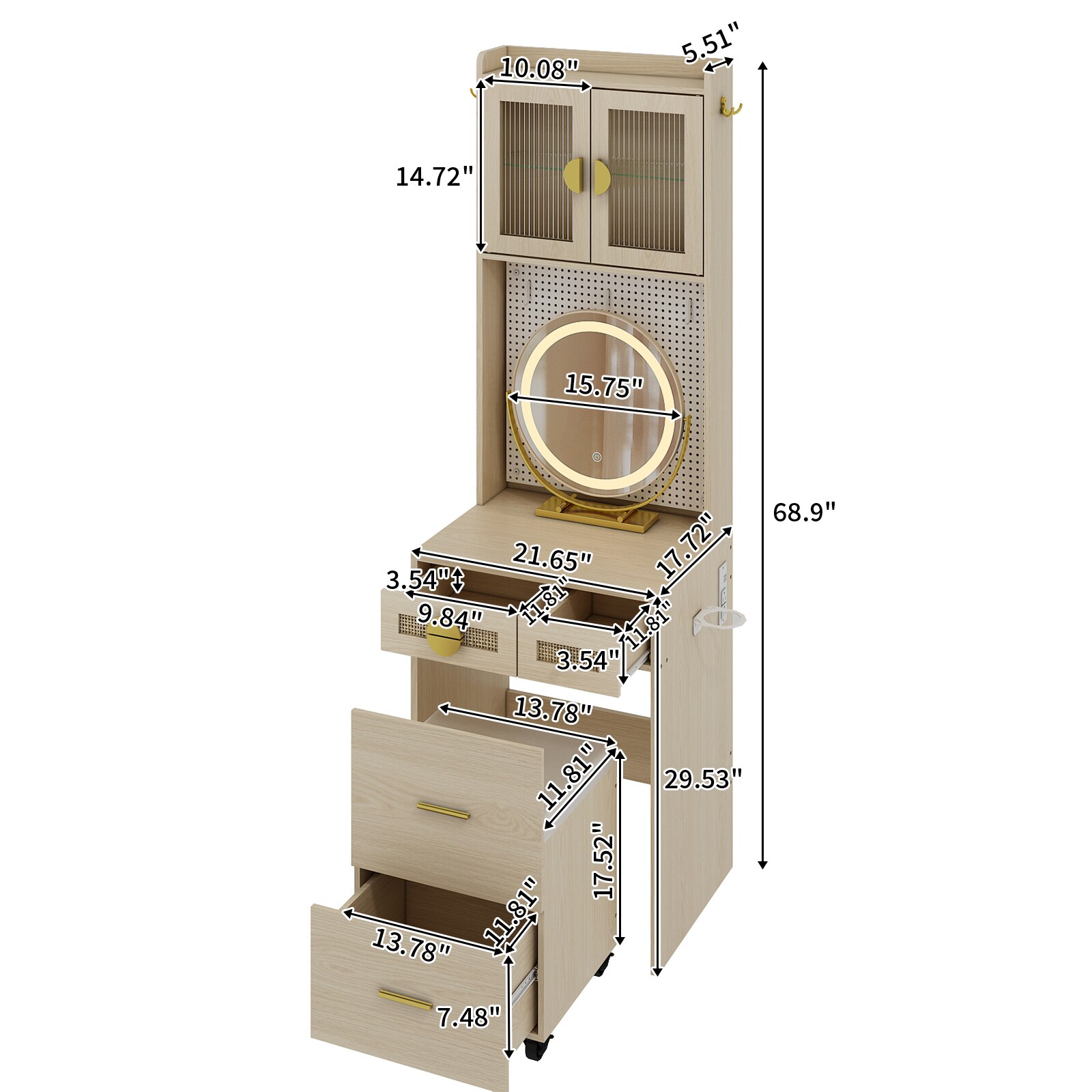 Outopee LO1G52005632 21.65-Inches Yellow Makeup Vanity