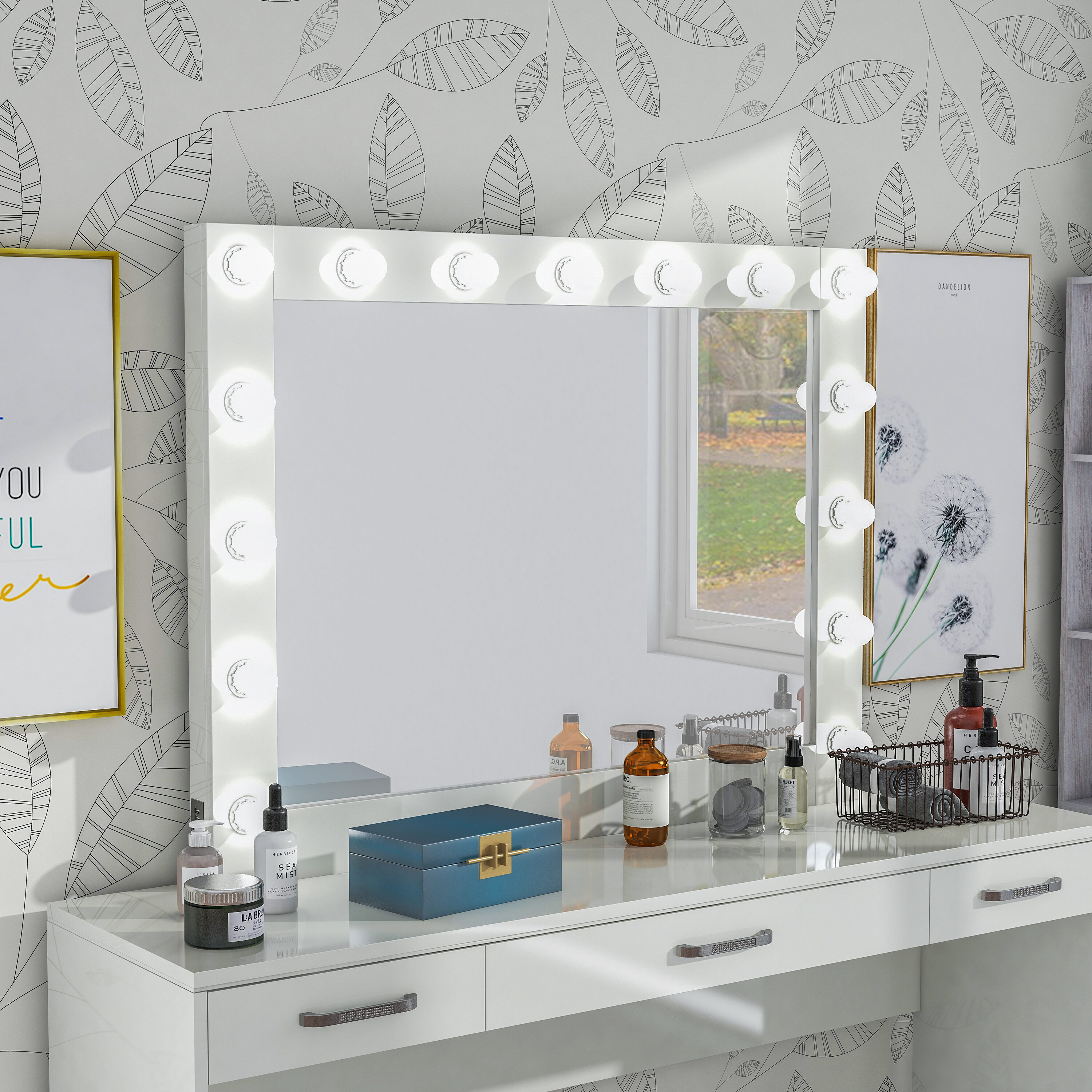 Light Gray Closet with Mirrored Makeup Vanity Cabinets (BY-W-64