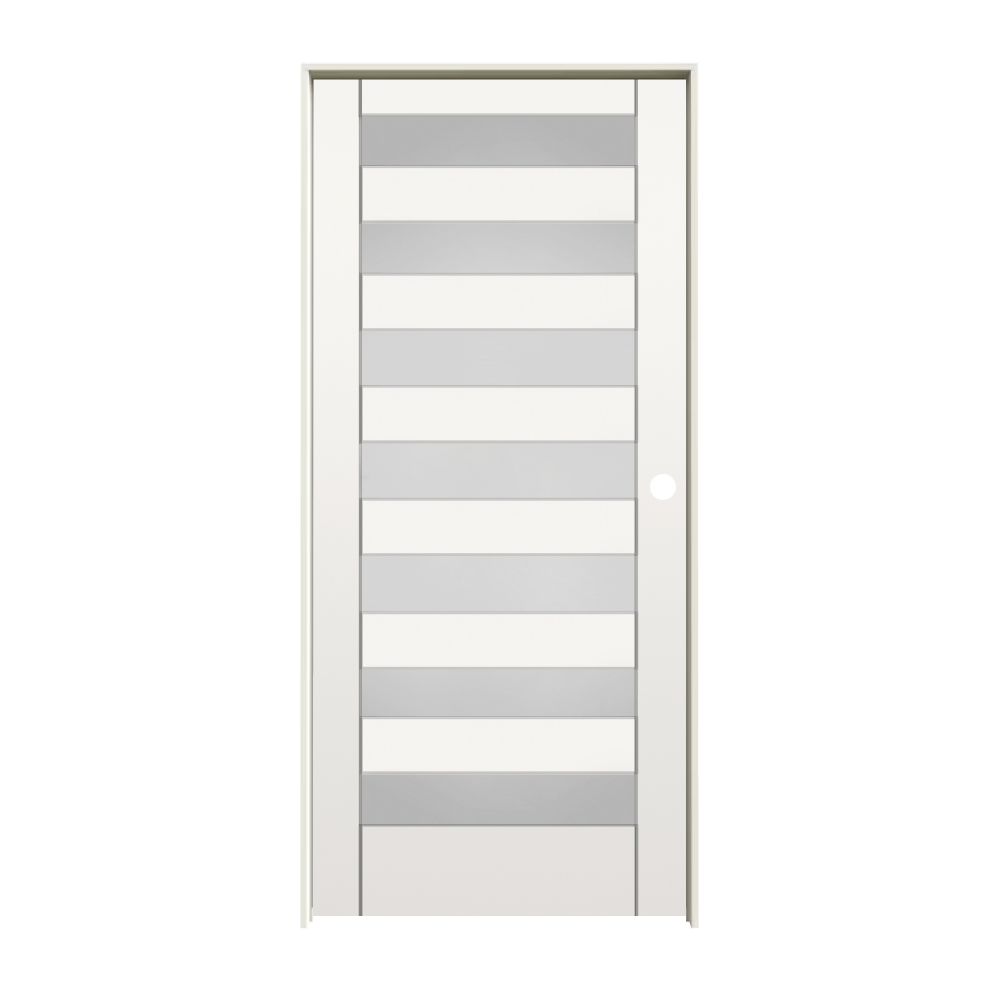 RELIABILT 10129957 30-in x 80-in primed Solid core 7-panel Frosted glass Left hand Smooth Primed MDF Flat Jamb Single Prehung Interior Door