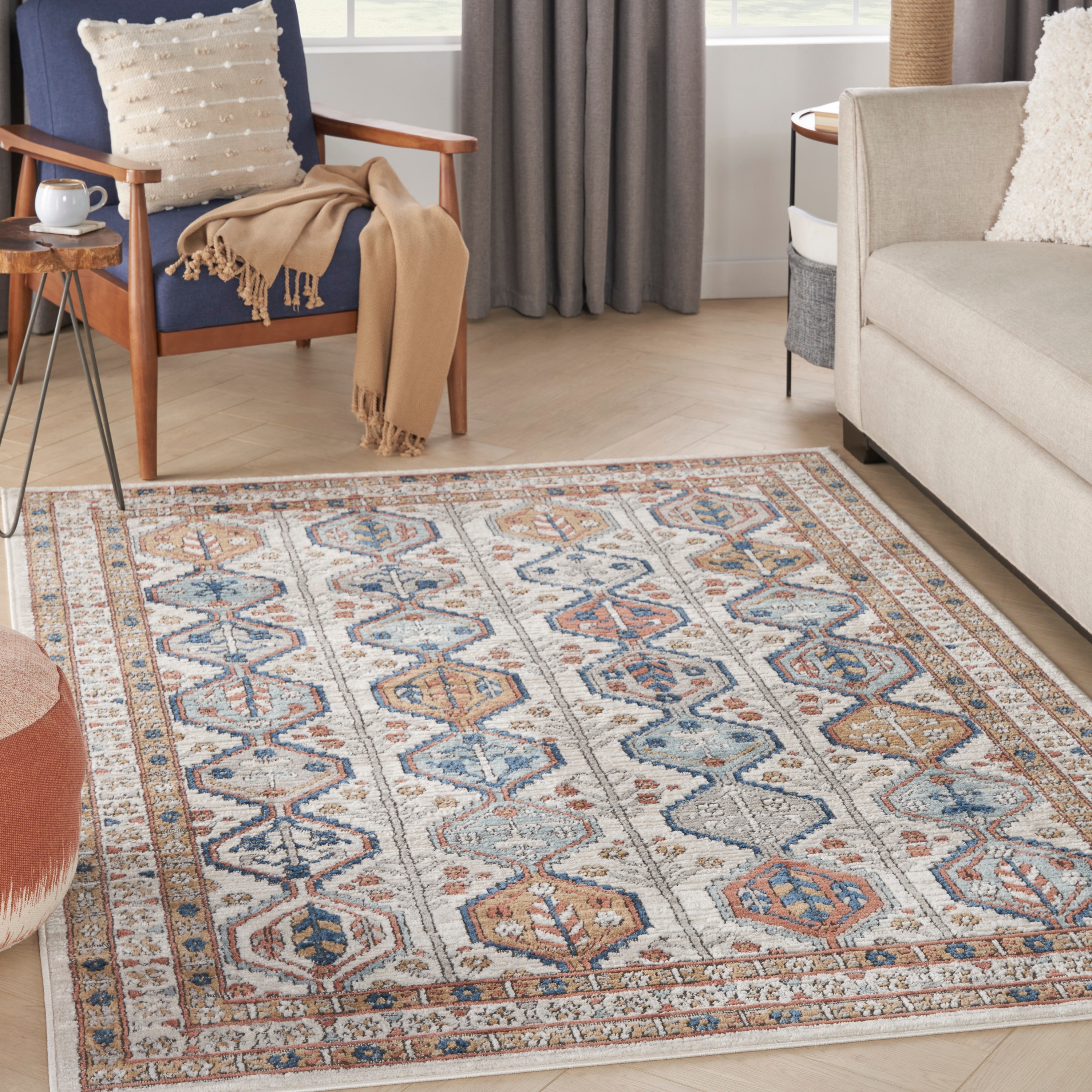 Nourison 099446826220 Concerto 4 x 6 (ft) Loomed Polypropylene Ivory/Multi Rectangular Indoor Border Area rug