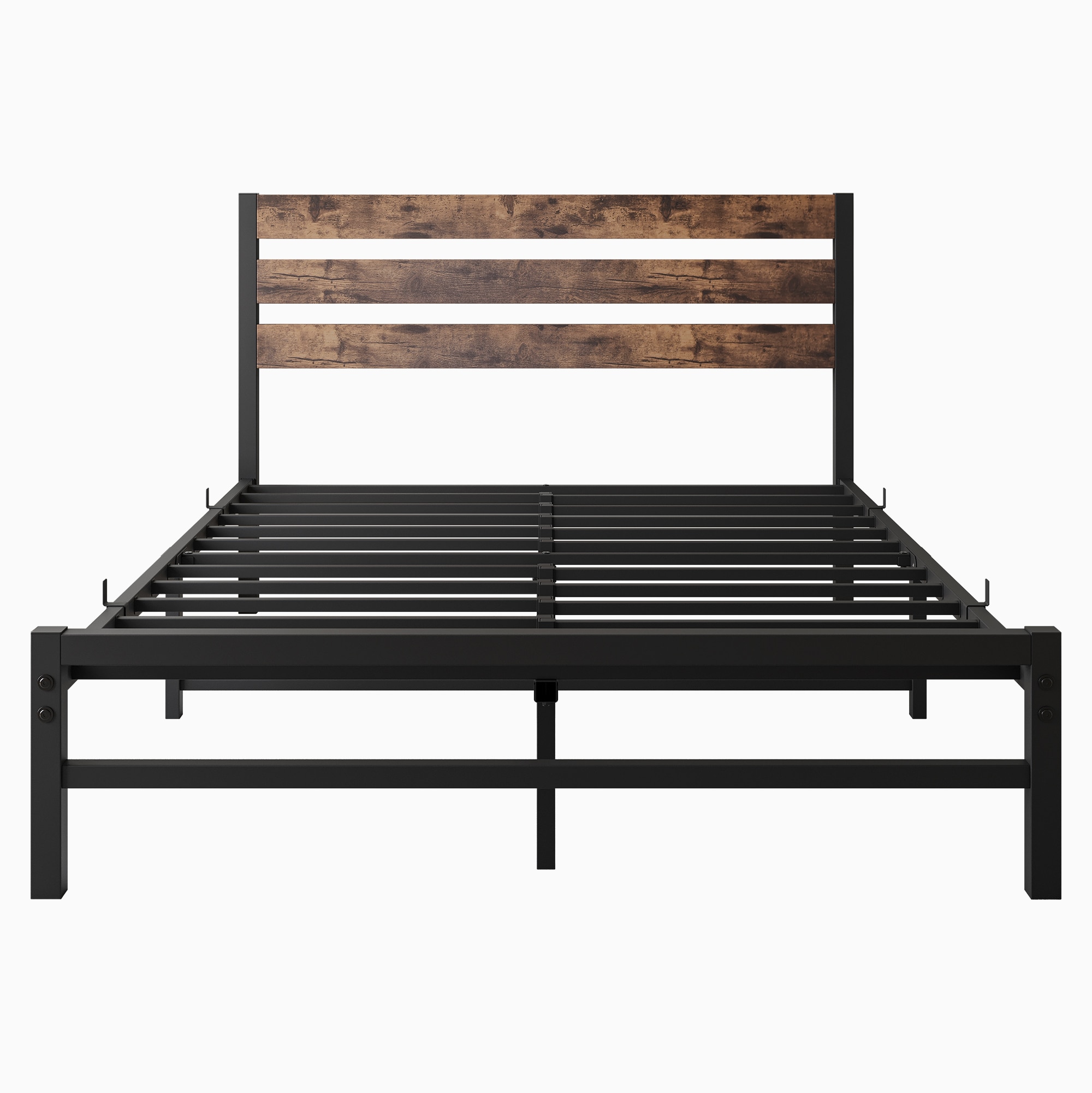 Kahomvis JUNBED-QPN1-776 Black Full Metal Platform Bed with Storage