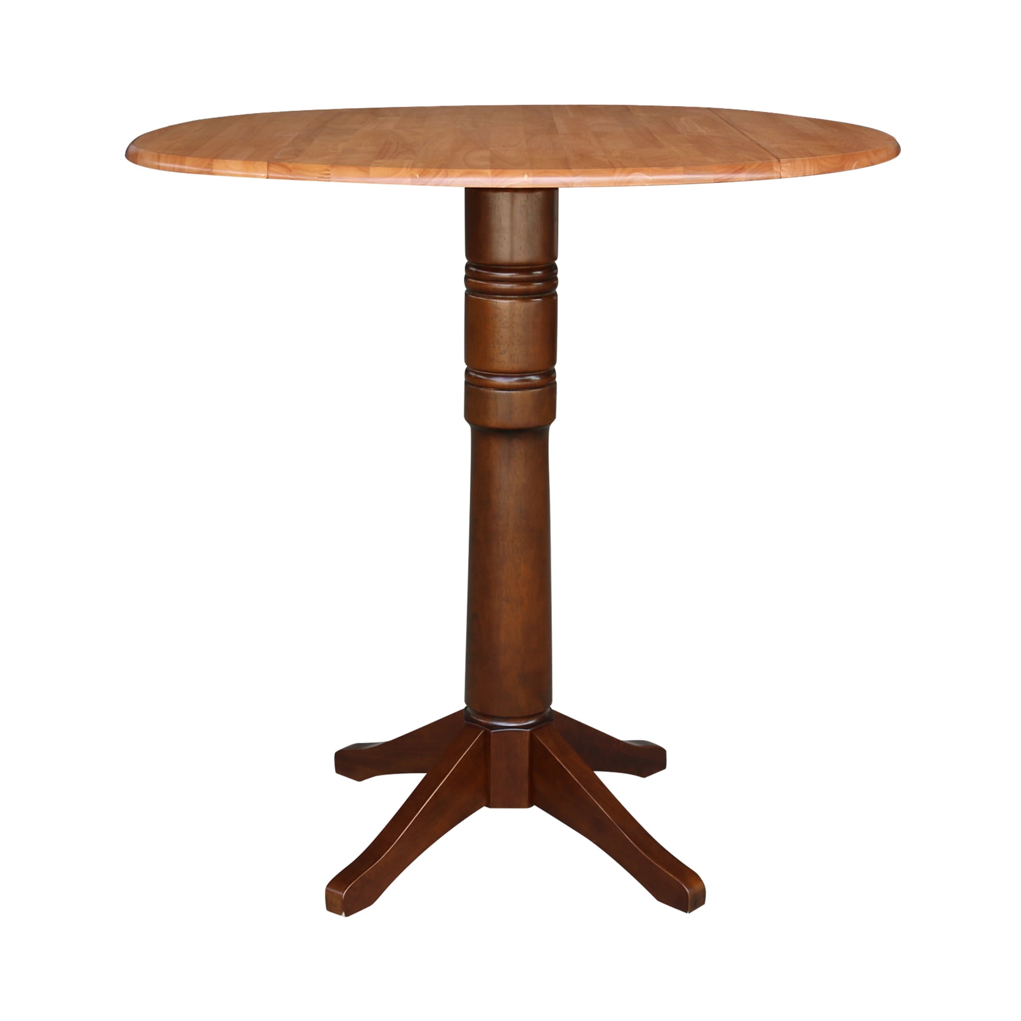 International Concepts K58-42DPT-27B-6B-2 Cinnamon/espresso Round Casual Extending Drop leaf Bar Table, Wood with Espresso Wood Pedestal Base 42-in L x 42.3-in H