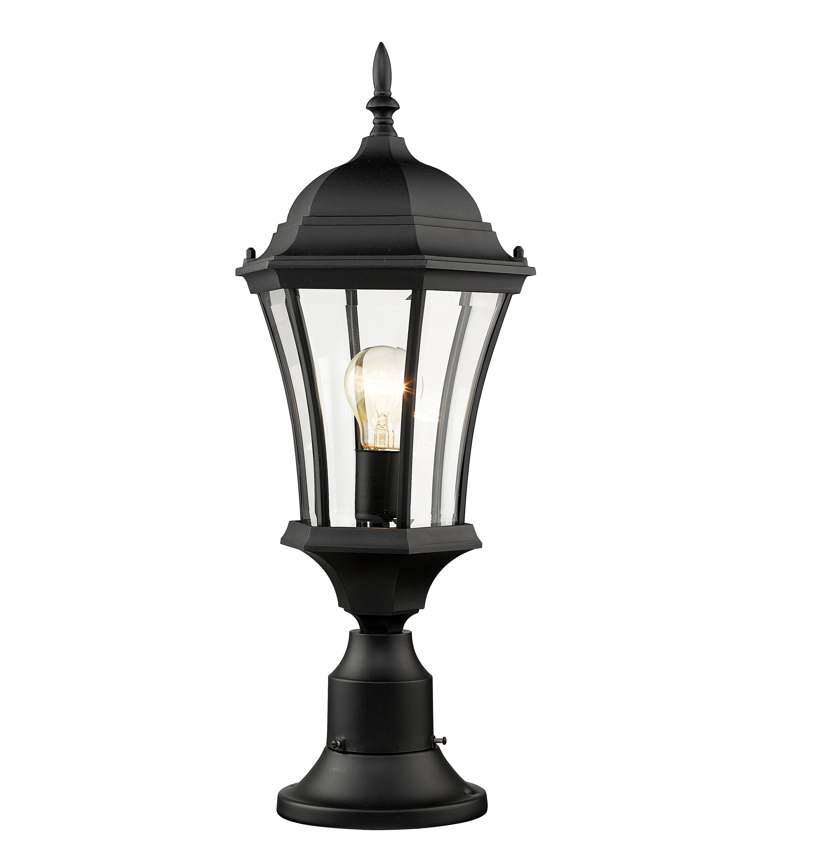 Black Aluminum Traditional Outdoor Pier Mount Light with Clear Glass