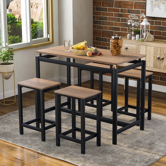 Clihome 5 Piece Height Table Set Brown, Modern Dining Table Height