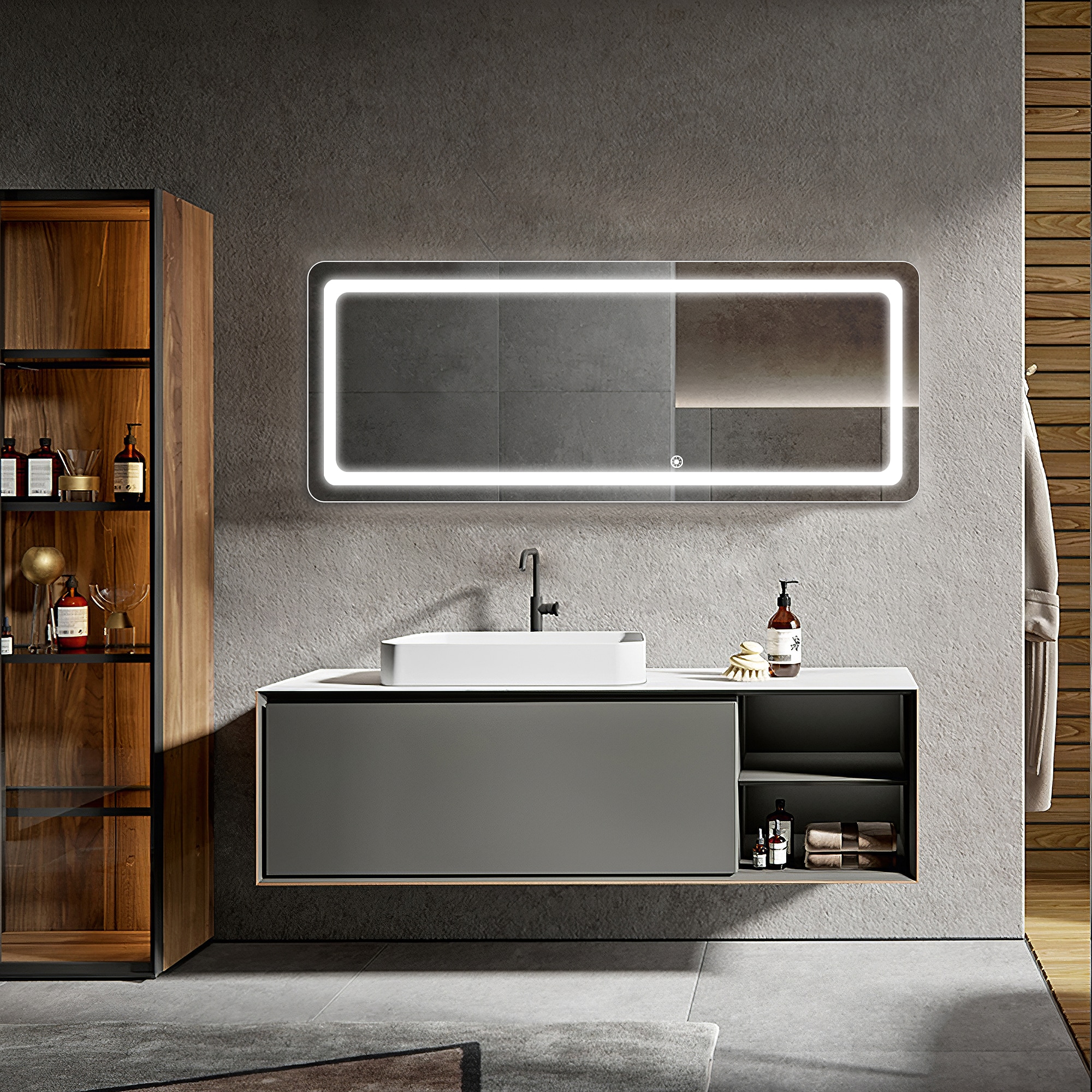 Dovelina LS-A-MR03024 16-Inches x 63-Inches Framed Rectangle Dimmable Lighted Fog Free Bathroom Vanity Mirror ( Sliver )