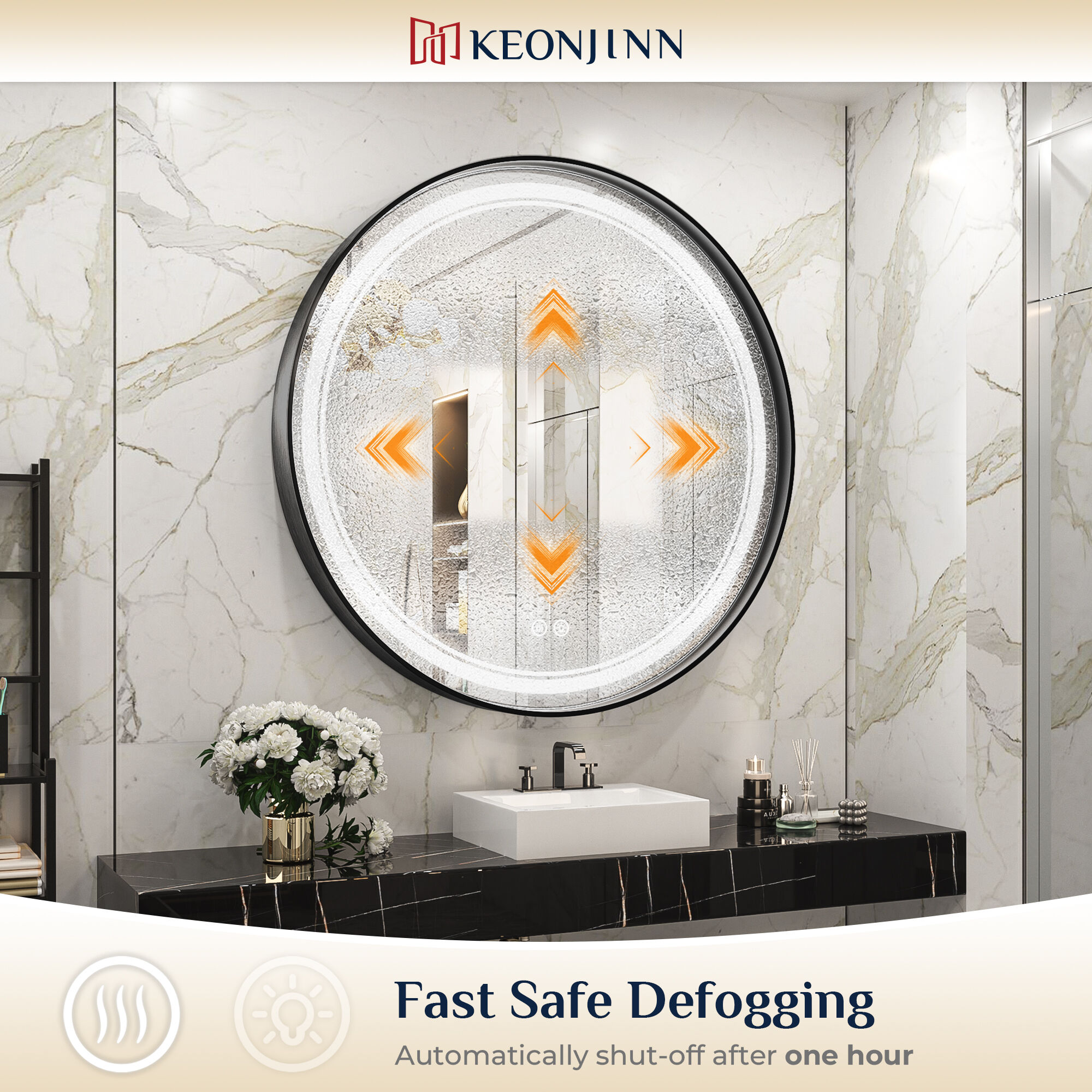 Keonjinn LW-JZ-ZG-MR61-BK Framed-Bath-Mirrors - View #4