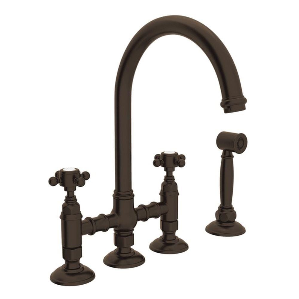 Rohl A1461XMWSTCB-2 Italian Kitchen San Julio Tuscan Brass Double Handle Deck-mount Bridge Kitchen Faucet ( Side Sprayer Included )