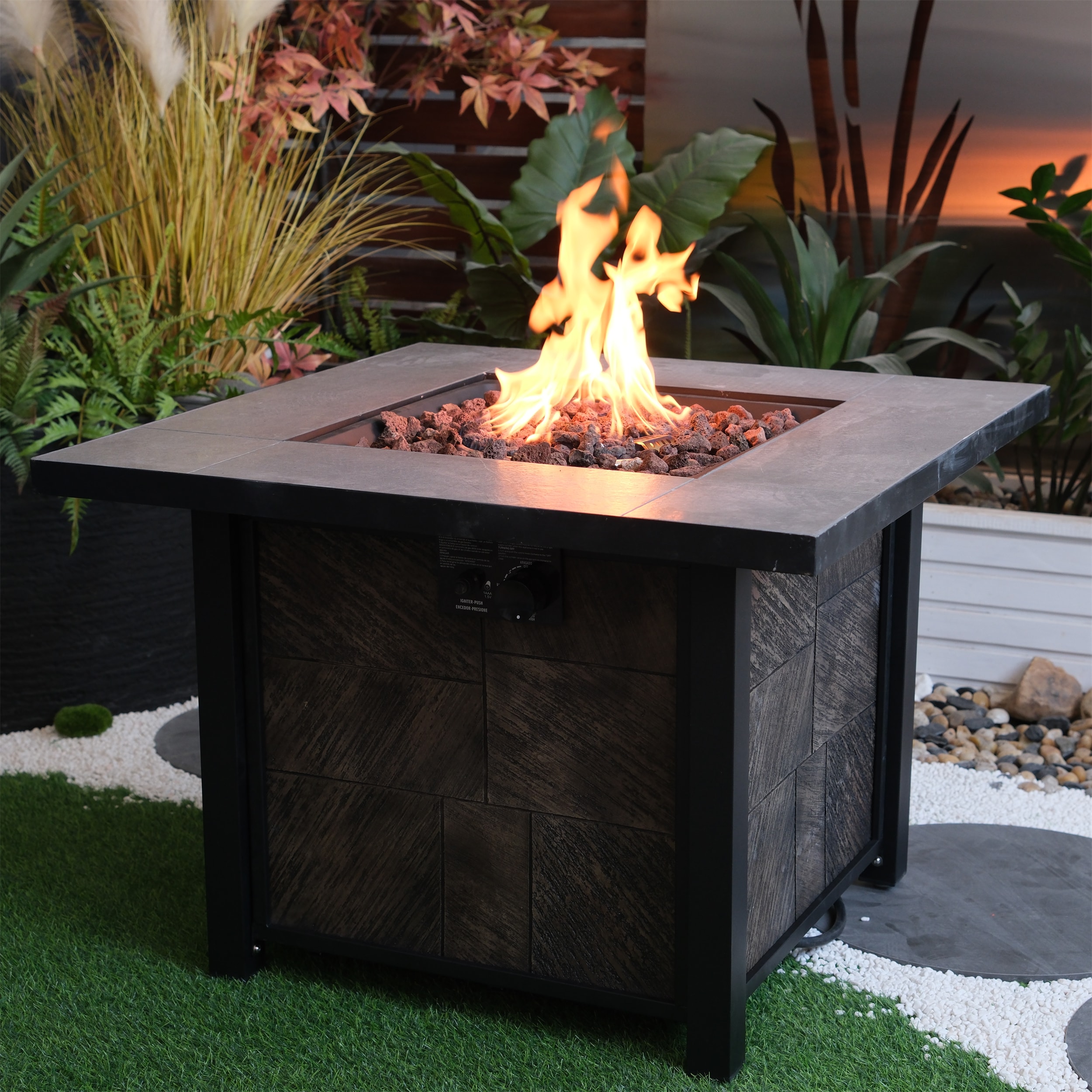 GDFStudio 326189 50000 BTU CSA Certification Square  Gas Fire Table-Gray