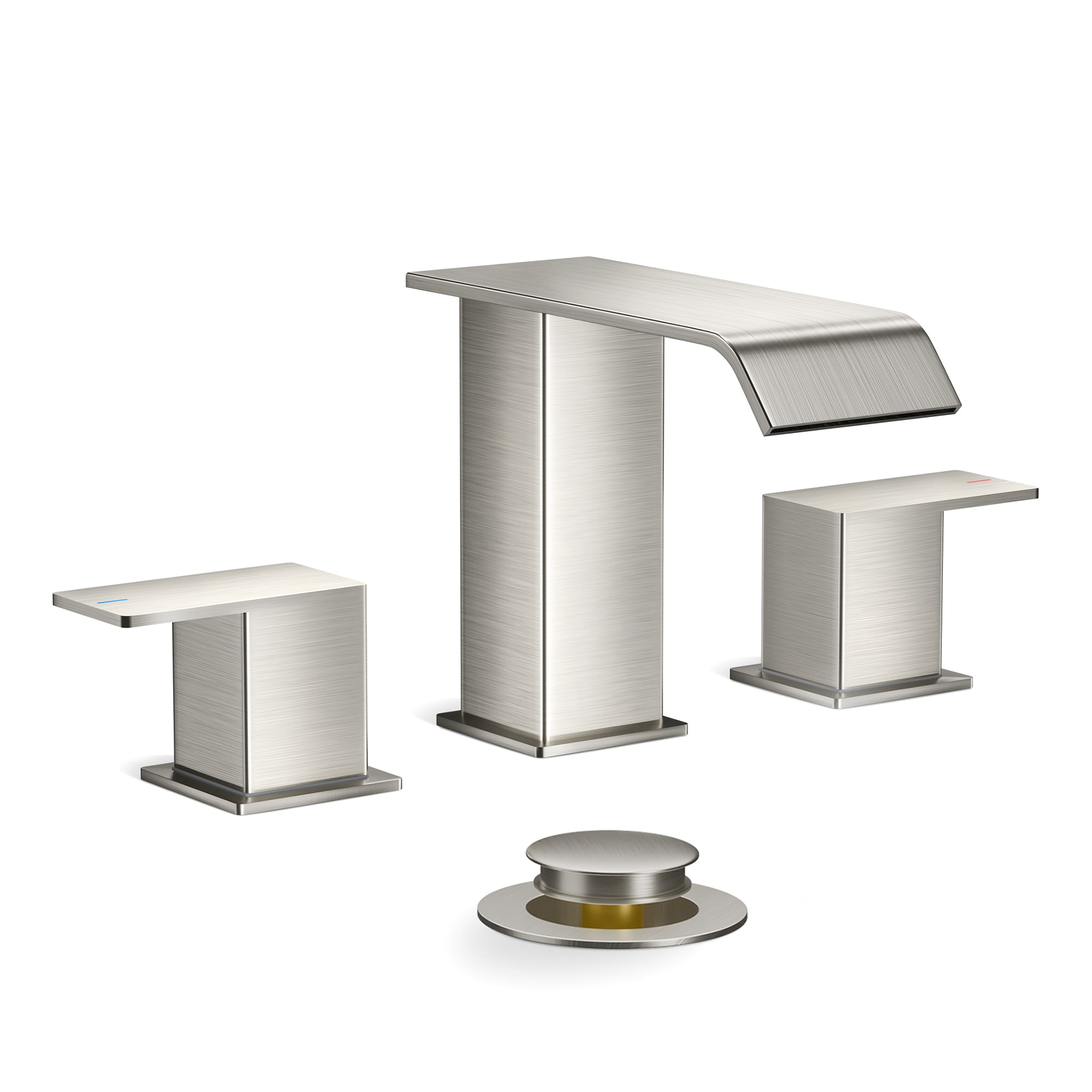 FURUISI SS03108 Stainless Steel Widespread 2-handle High-arc Commercial/Residential Handle Bathroom Sink Faucet with Drain