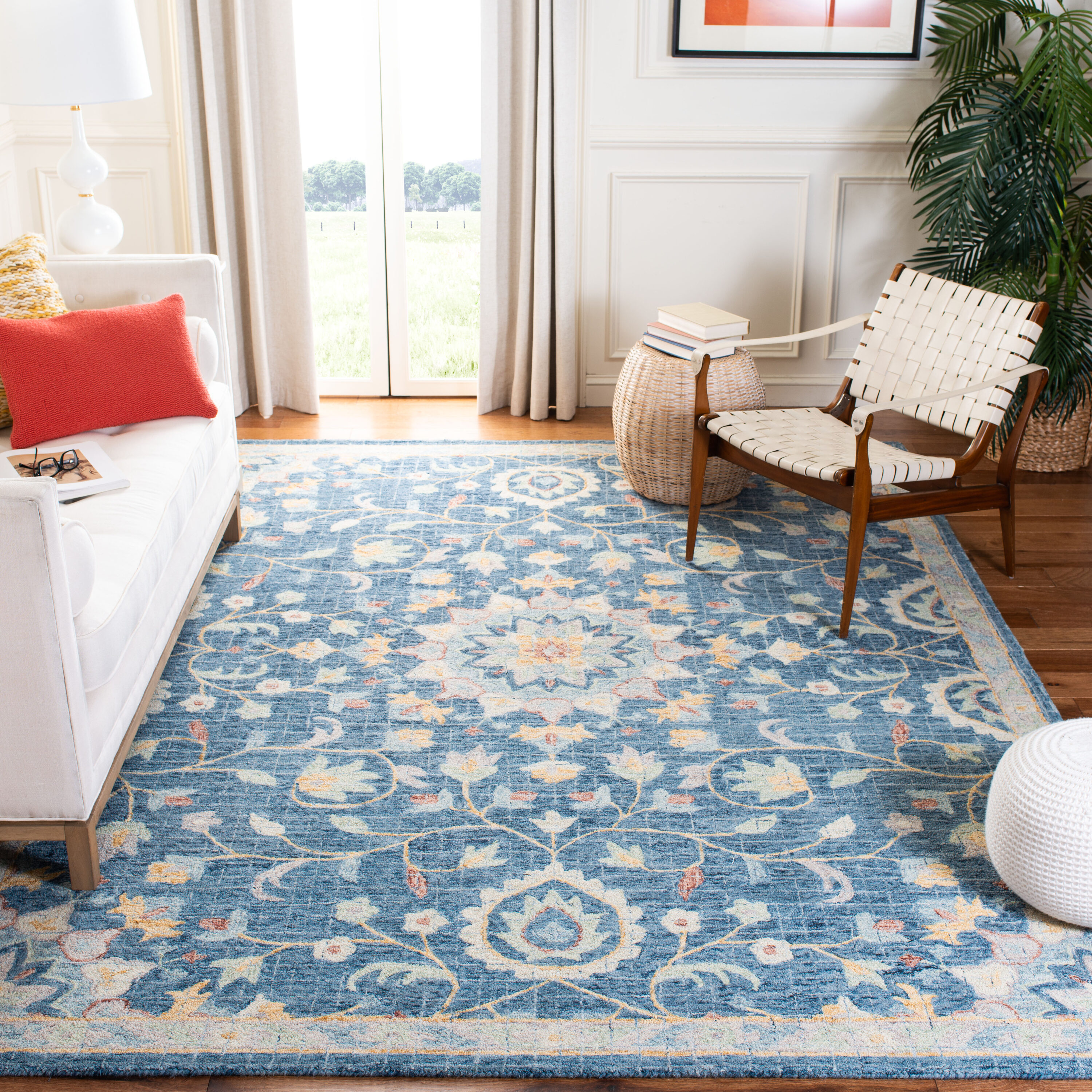 Safavieh Blossom Charlottie 8 x 10 Wool Navy Indoor Floral/Botanical  Farmhouse/Cottage Area Rug in the Rugs department at