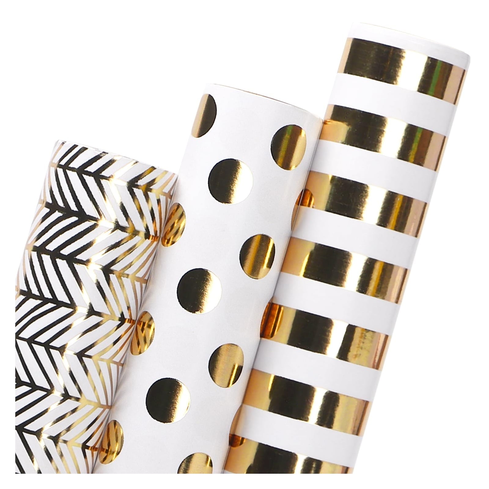 Phewnyzo -  White and Gold Gift Wrapping Paper 3 Roll Set Mini Roll 17 Inch x 120 Inch Each Polka...