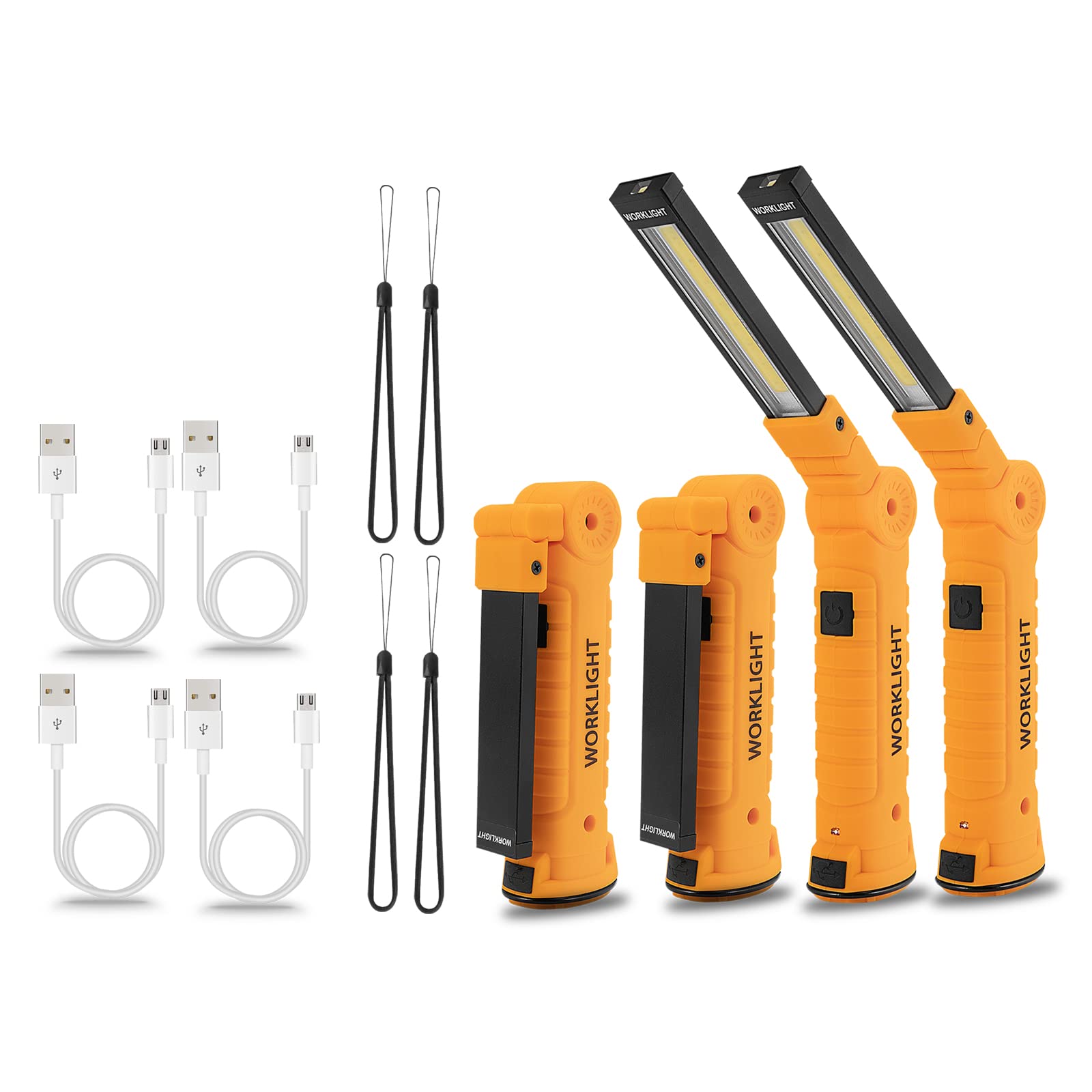 DYRCJ  4 Pack WorkLights Tools for Mens Dad Gift LED renewable power Magnetic Flashlights with Hook 360 Rotate 5 Modes Emergency Light for