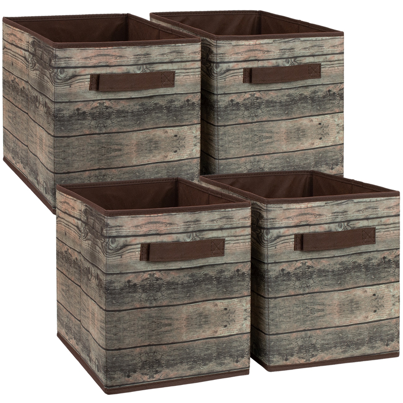SORBUS STRG-BIN-WBRN 4 -Pack ( 10.75-in W x 11-in H x 10.75-in D ) Brown Wood Polypropylene Collapsible Bin