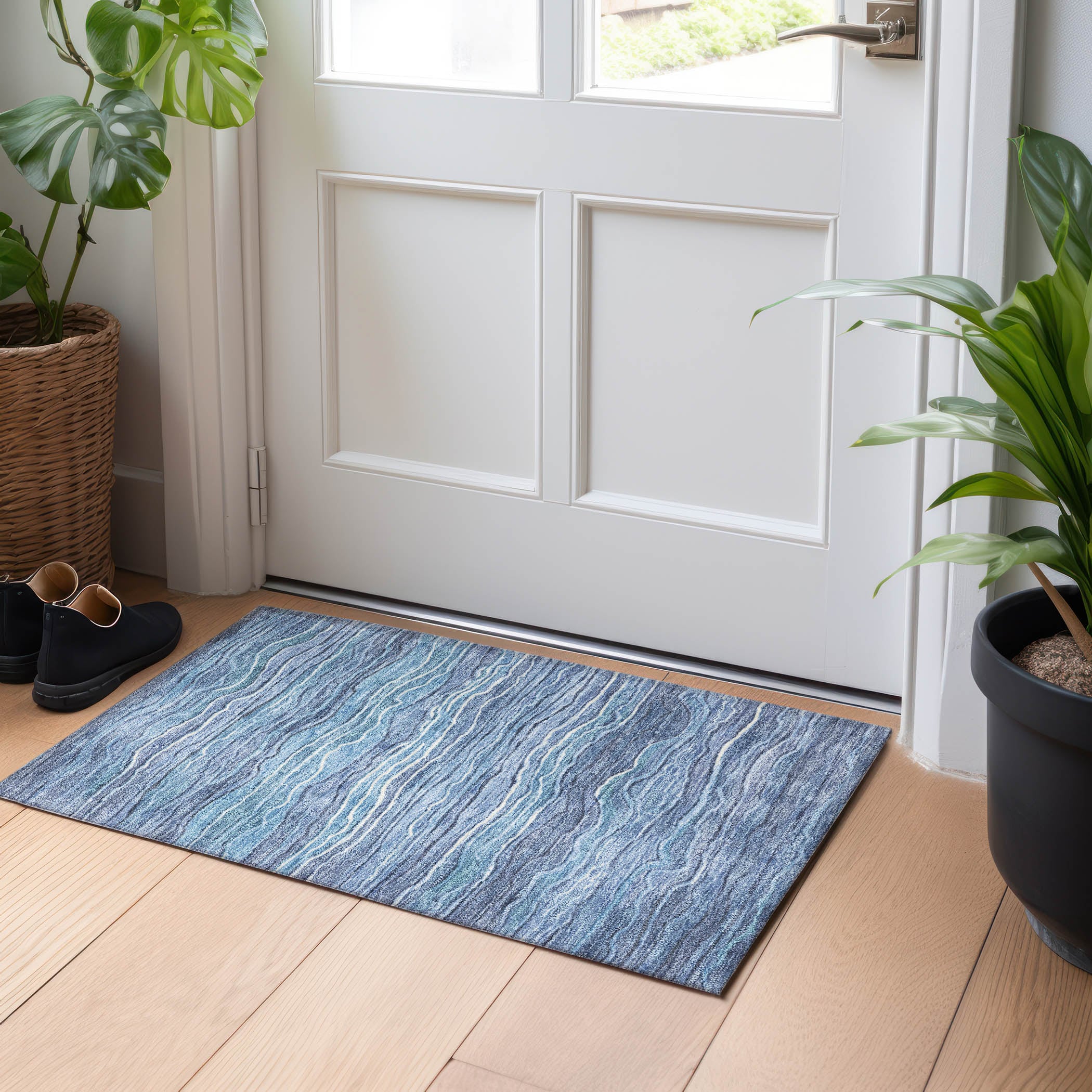 Addison Rugs ACN1704BU20X30 Chantille ACN1704BU 1 x 2 (ft) Loomed Blue Rectangular Indoor/Outdoor Machine washable Pet Friendly Area rug