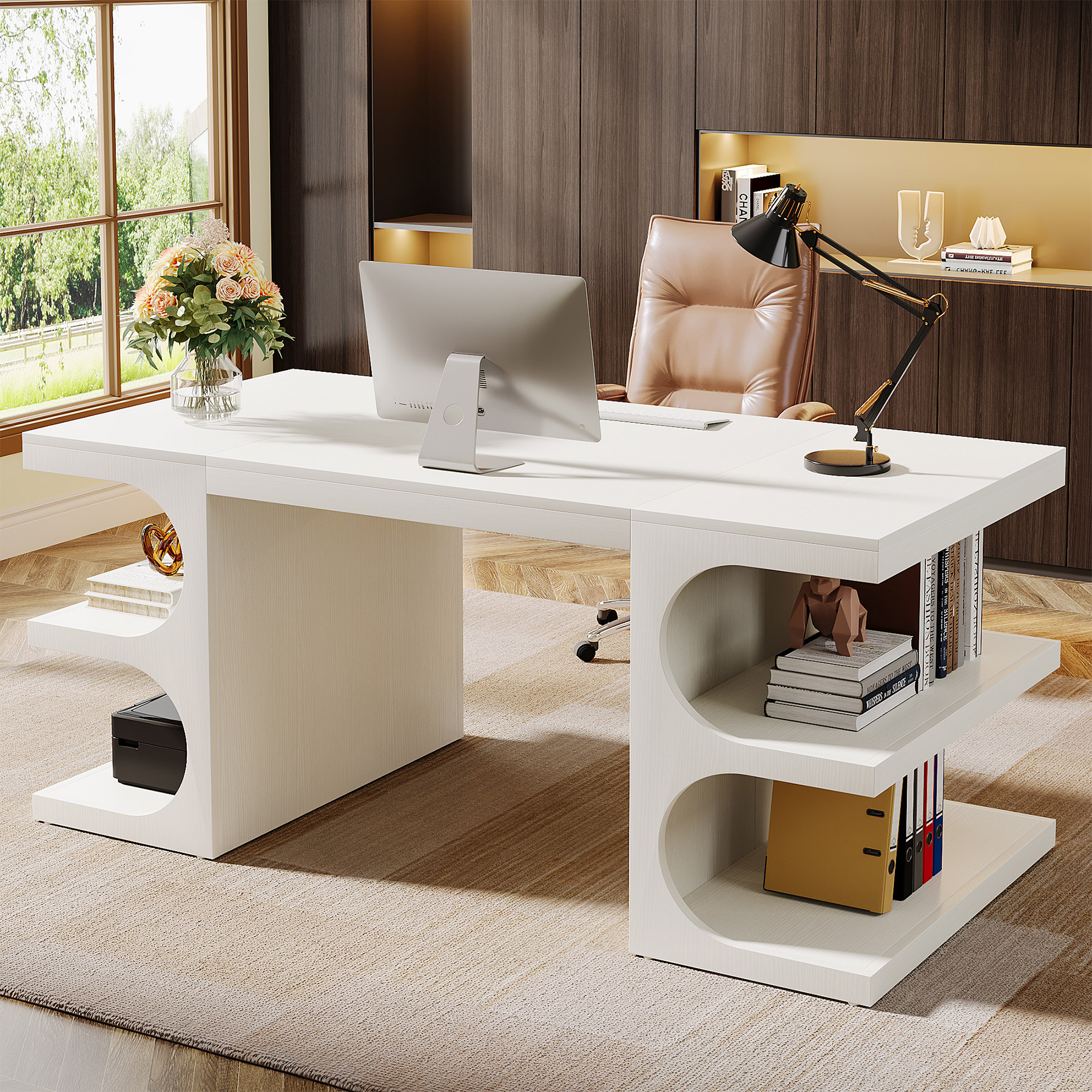 Fnova LWTJ-RY0091 Office Conference Table White 2 -Person Conference table ( 62.2-in W x 29.53-in H )
