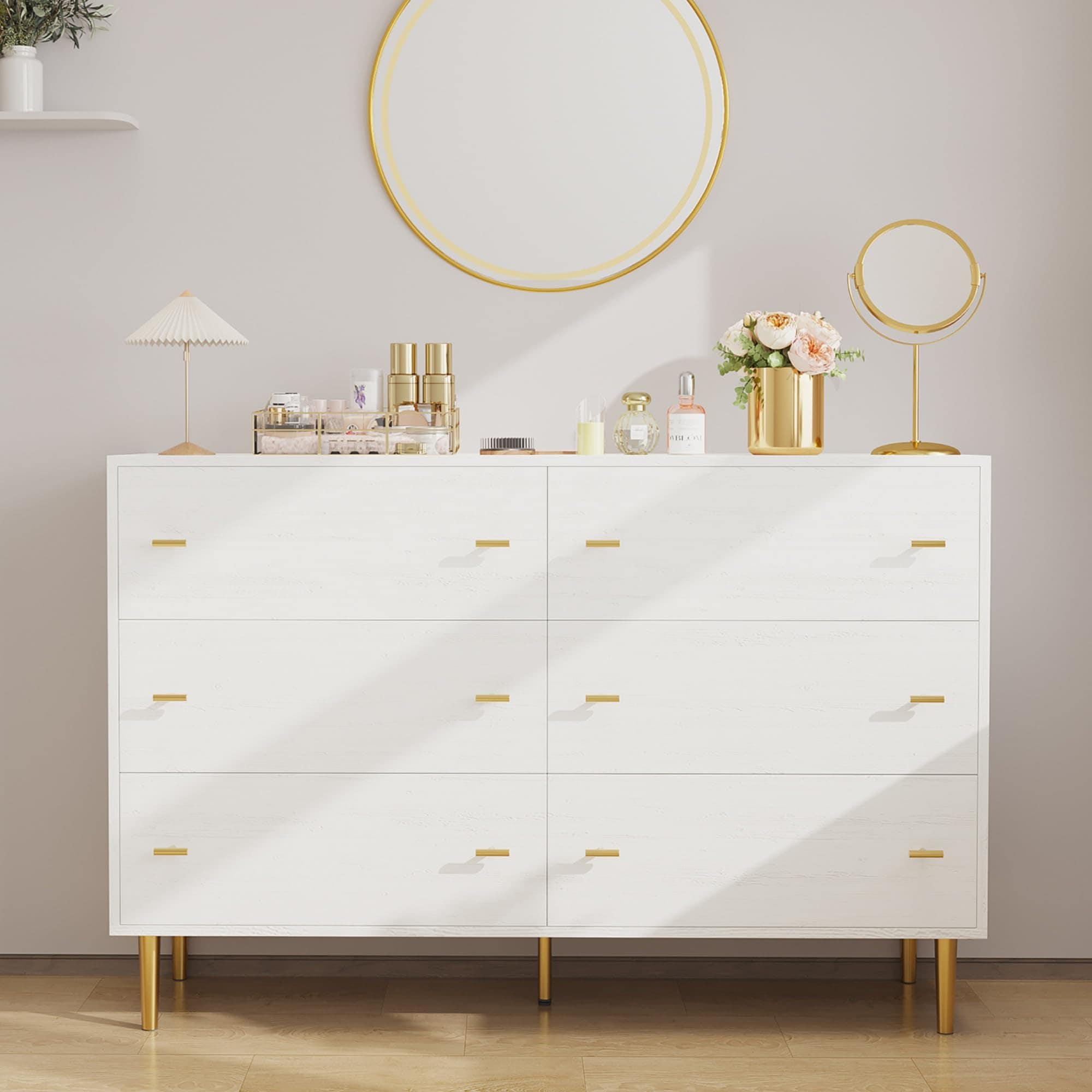vintage white and gold dresser IdealHouse Wood Rustic Chest Of Drawers With 6 Drawers Bar Handles Design Storage Organizer For Bedroom Living Room Hallway black friday