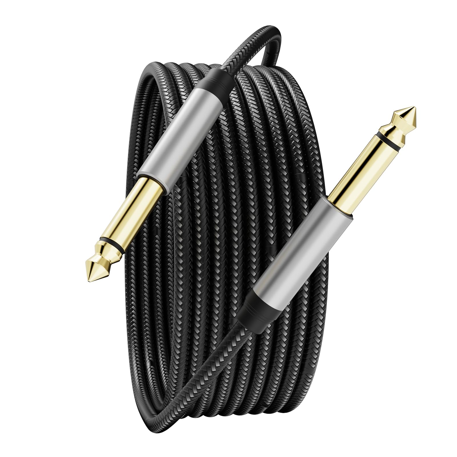Aoibox  6 35mm 1 4 Inch Mono TS Instrument Patch Cable 3ft Guitar Cord Zinc Alloy Housing Nylon Braid Silver