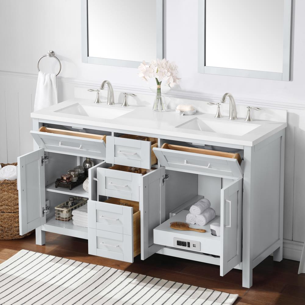 allen + roth Vale 60-in Dove Gray Undermount Double Sink Bathroom ...