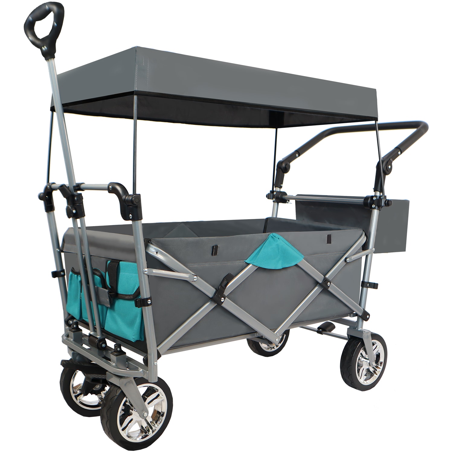 Tatayosi DJ-P269226 Gray push-pull folding utility wagon with removable canopy