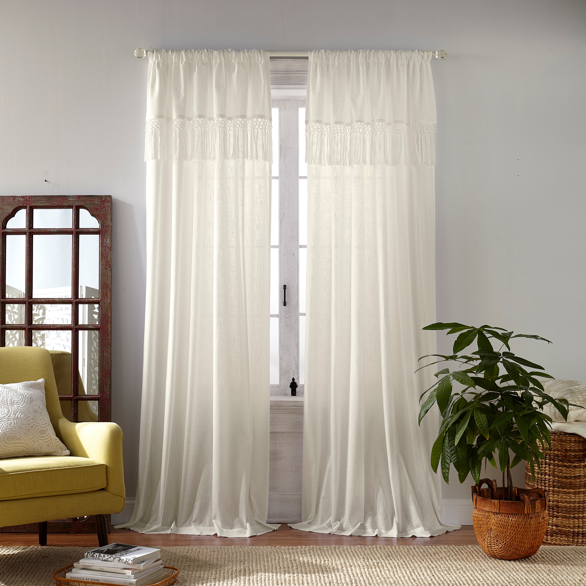 Elrene Home Fashions 739550350166 95-Inches Ivory Semi-sheer Rod pocket Single curtain panel