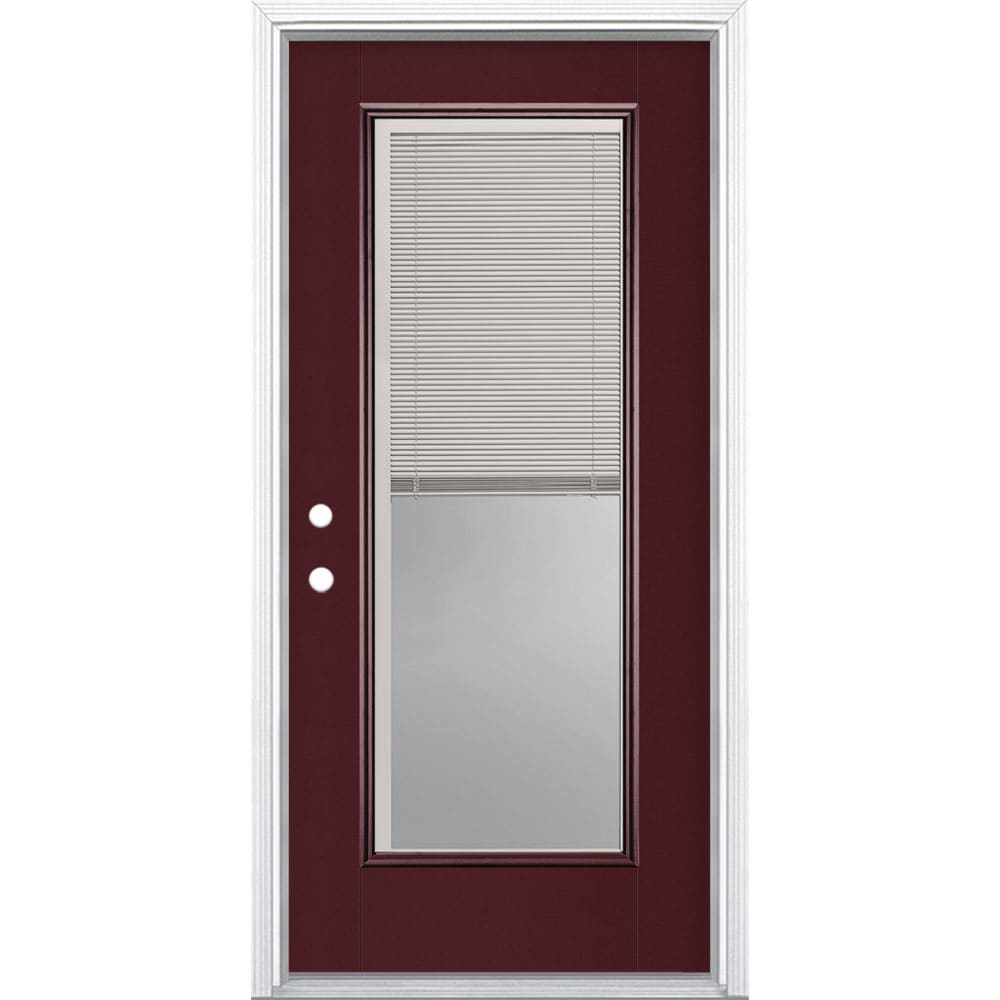 Masonite 1218617 36-in x 80-in x 4-9/16-in Fiberglass Full lite Right-hand inswing Currant Painted Prehung Front Door with Brickmould Insulating core with Blinds