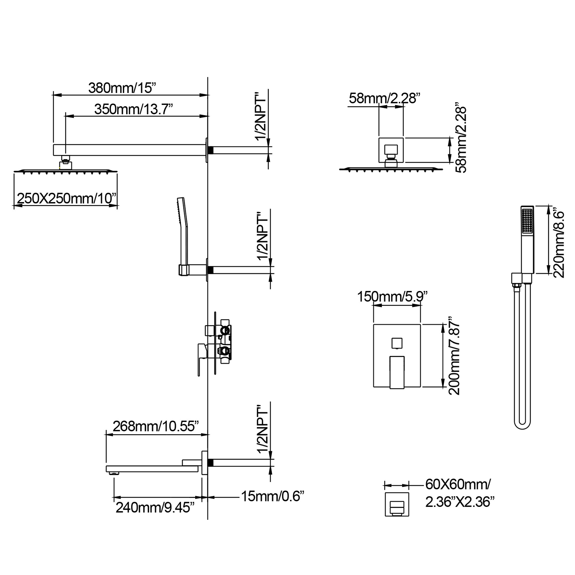 MODLAND MDL1SS01MB8 Showerhead-Bar-Panels - View #7