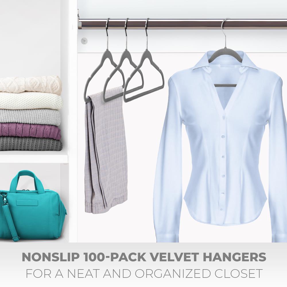 Elama Non Slip Velvet Clothing Hangers, 100 Pack, Gray 