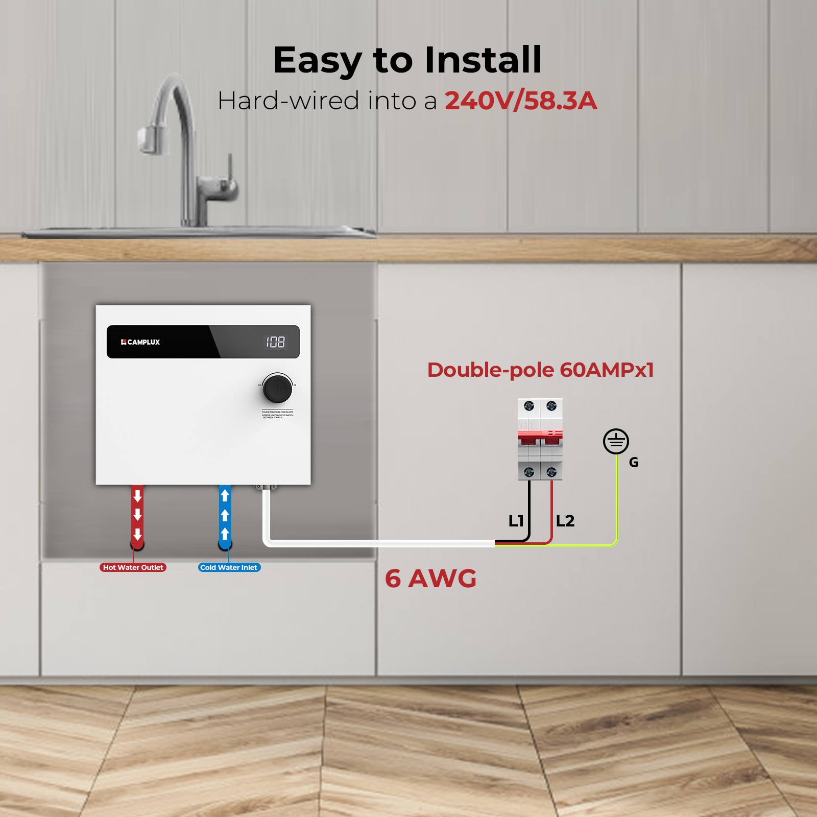 Camplux 14kW White Tankless Electric Water Heater with Digital Display