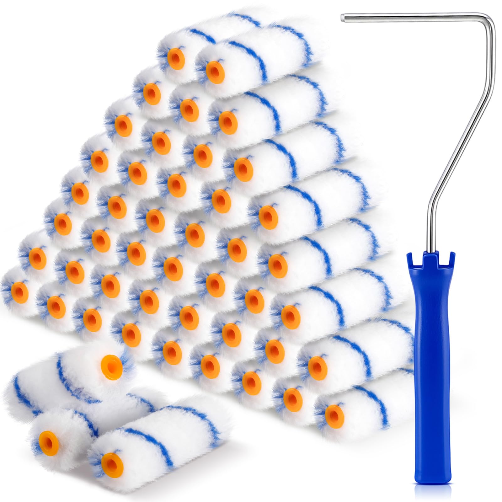 Phewnyzo  50 pcs 4 Inch Microfiber Paint Roller Covers Half Inch Nap with 1 Paint Roller Frame for Walls Ceilings Railings Home Improvement