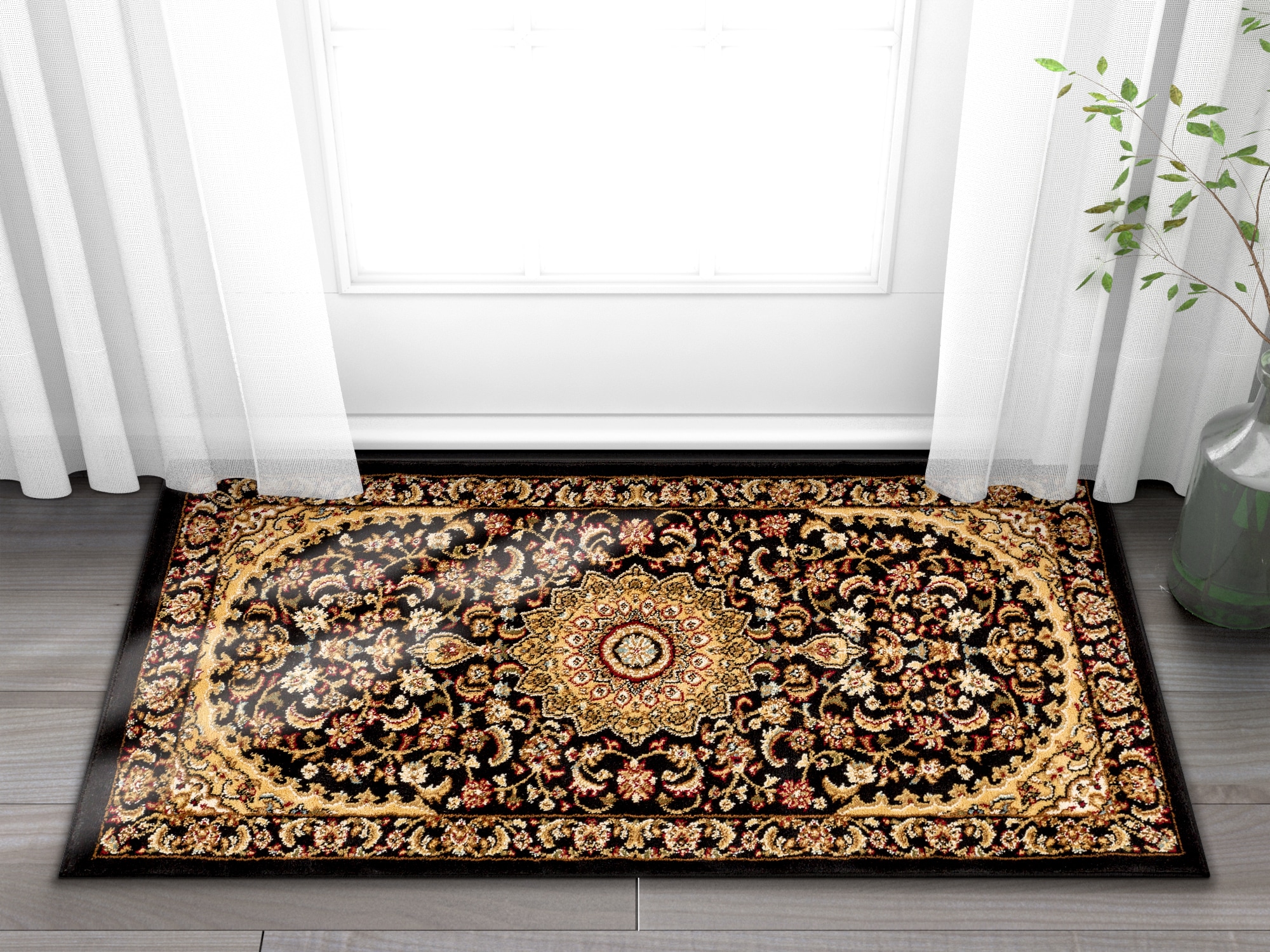 Well Woven 36433 2 x 3 (ft) Loomed Polypropylene Black Rectangular Indoor Medallion Persian Area rug