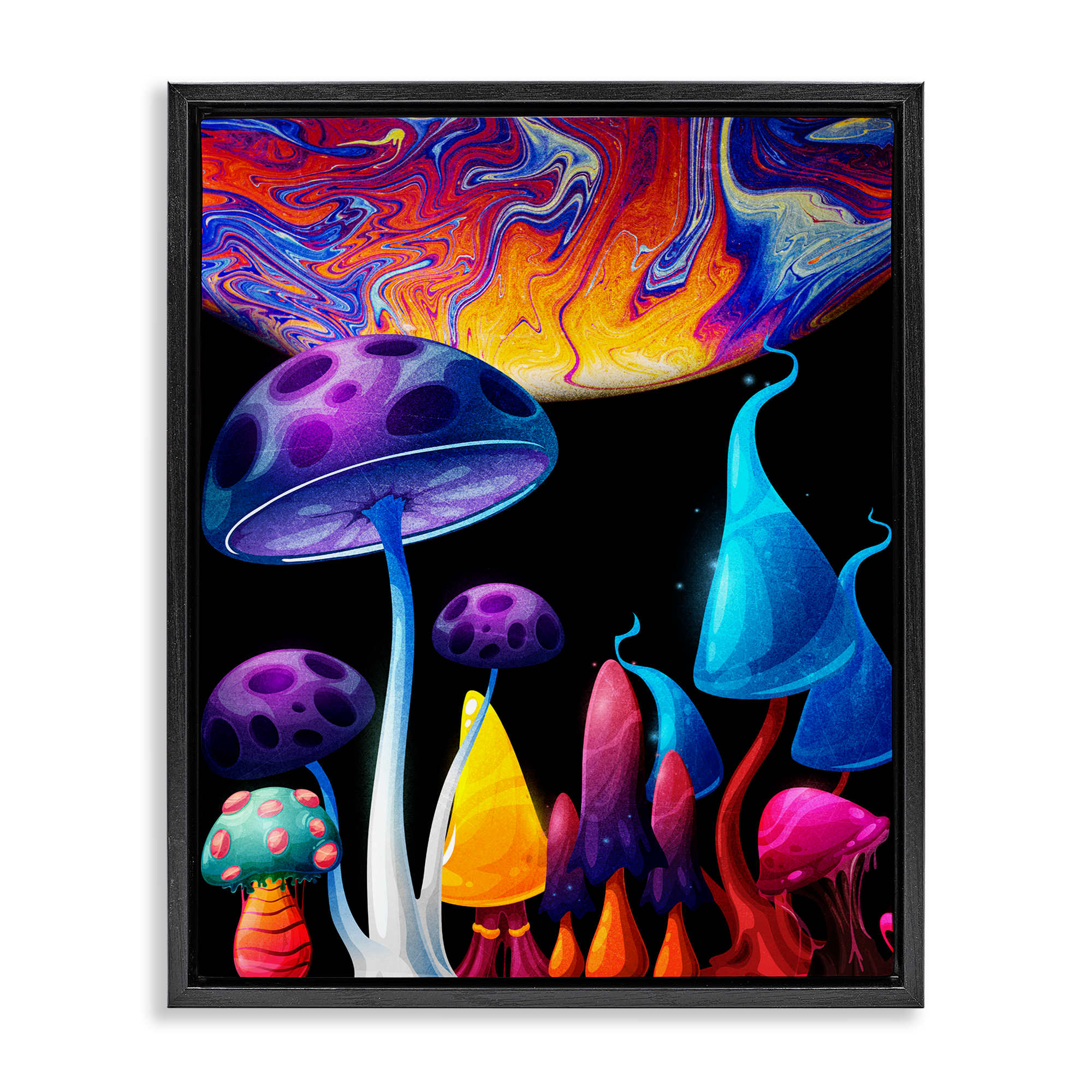 Stupell Industries BS-075-FFB-16X20 Whimsical Mushrooms in Space Black Framed Floater Canvas Wall Art By Kim Allen 17 x 21