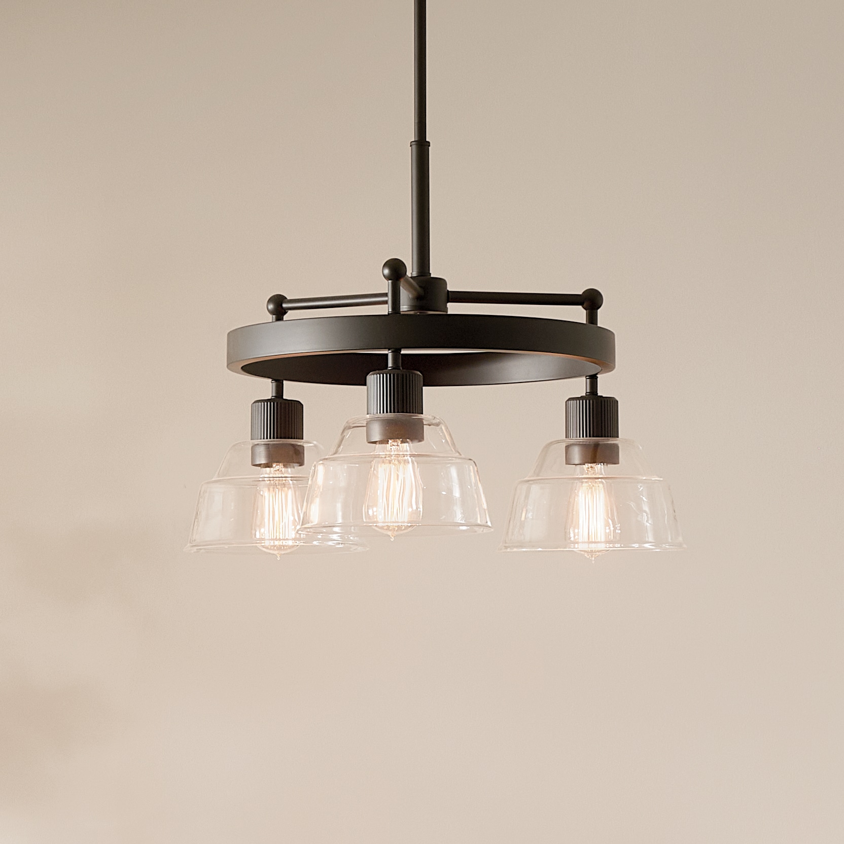 Eastmont Vintage Industrial 3-Light Black Chandelier with Clear Glass Shades