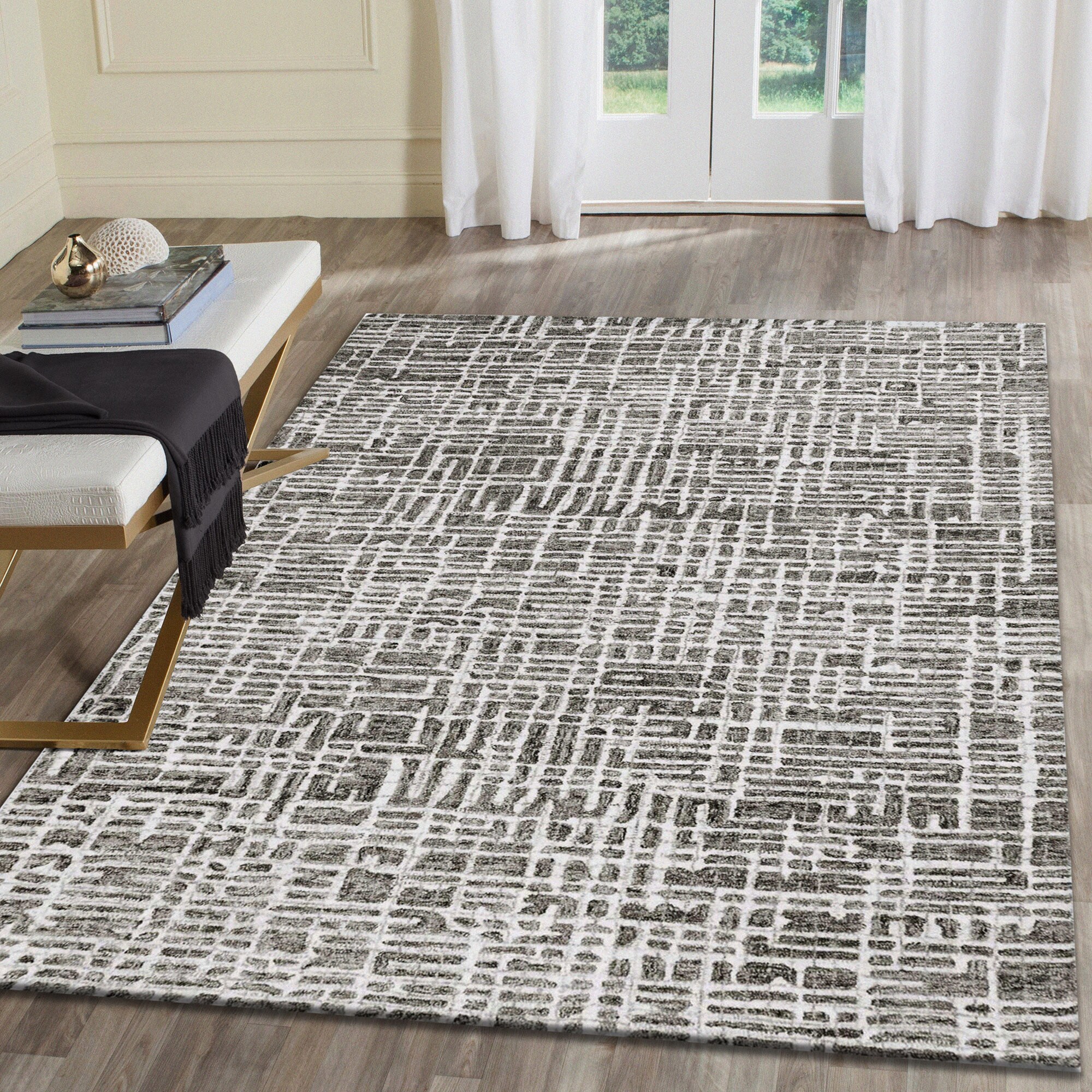 Liora Manne SVH81951247 Savannah 8 x 12 (ft) Tufted Wool Charcoal Rectangular Indoor Abstract Industrial Area rug