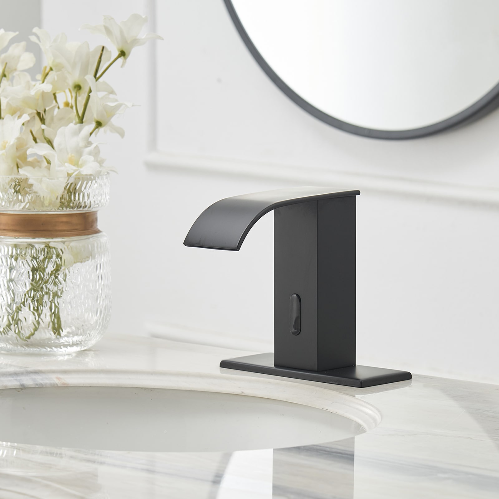 BWE Matte Black Single Hole Touchless Bathroom Sink Faucet With Drain ...