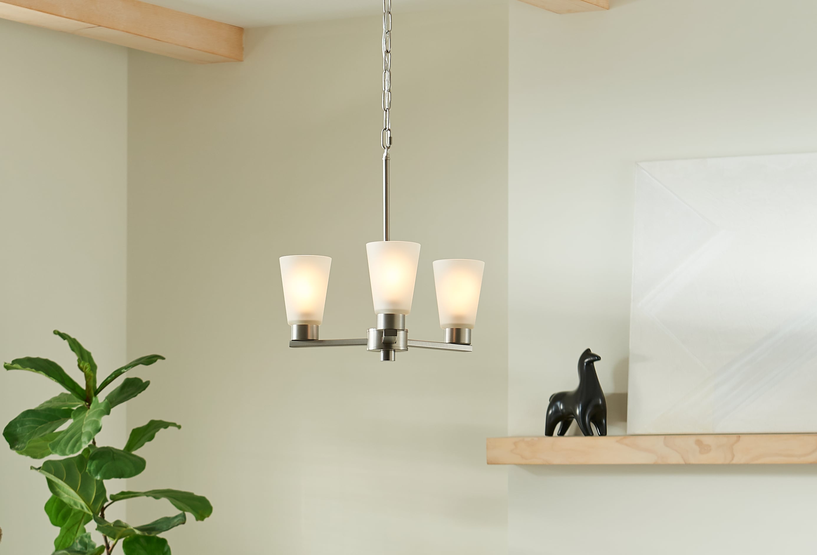 Brushed Nickel 3-Light Modern Chandelier with Frosted Glass Shades