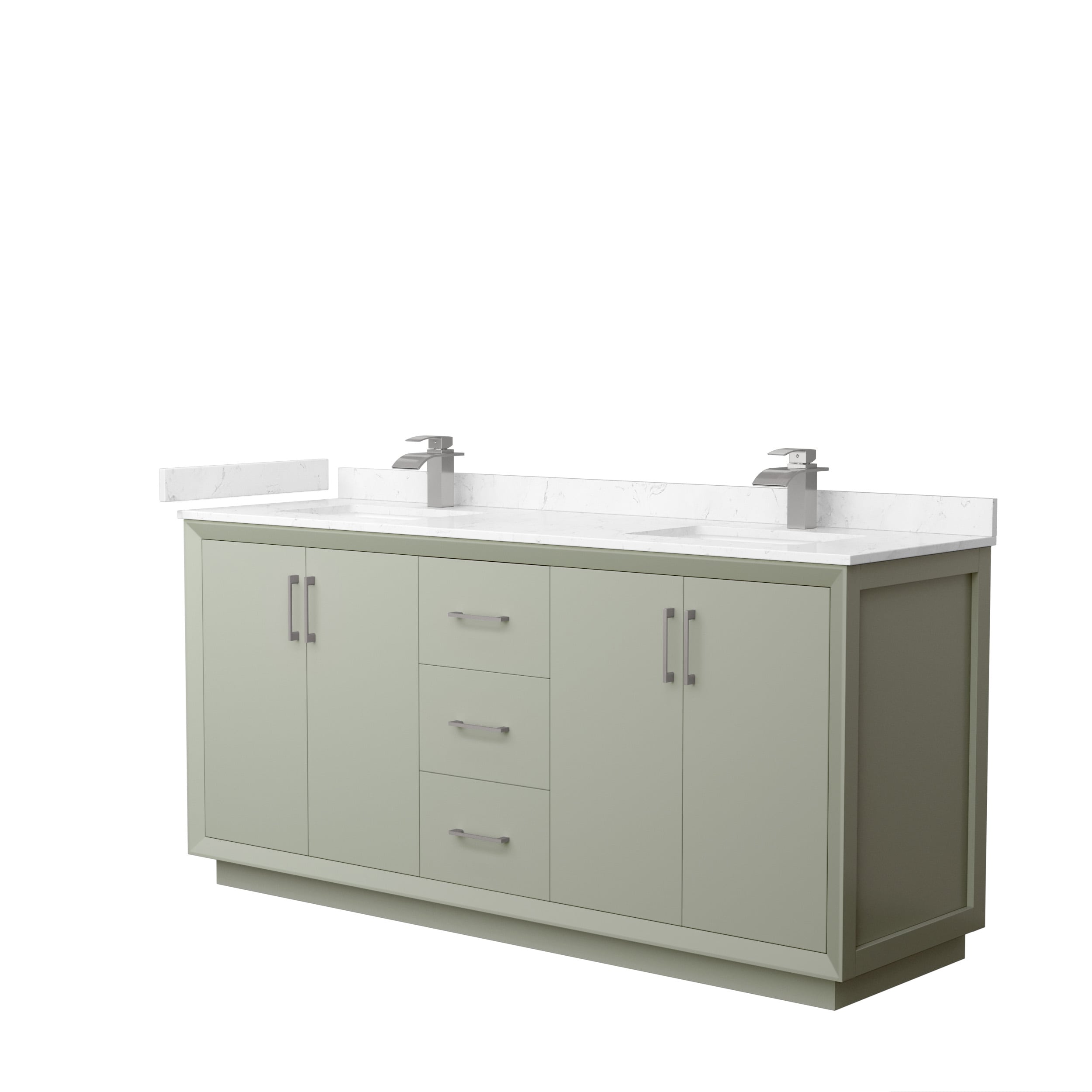Wyndham Collection WCF414172DLGC2UNSMXX Strada 72-in Light Green with Brushed Nickel Trim Undermount Double sink Bathroom Vanity with Carrara cultured marble Cultured marble Top