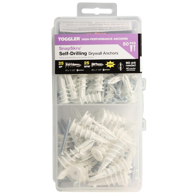 Toggler Snapskru 50 Pack Assorted Length Diameter Kit Drywall Anchor S Included In The Anchors Department At Com - How To Use Toggler Self Drilling Drywall Anchors